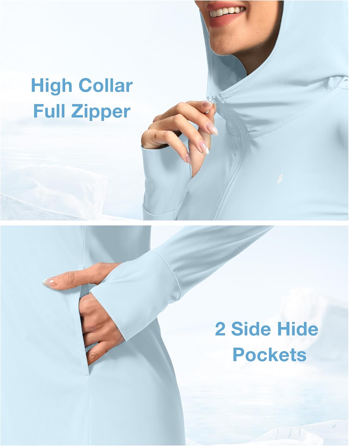 Soothfeel Women's UPF 50+ Swim Cover Up Sun Protection Hoodie SPF Lightweight Jacket Long Sleeve Beach Cover Ups for Women