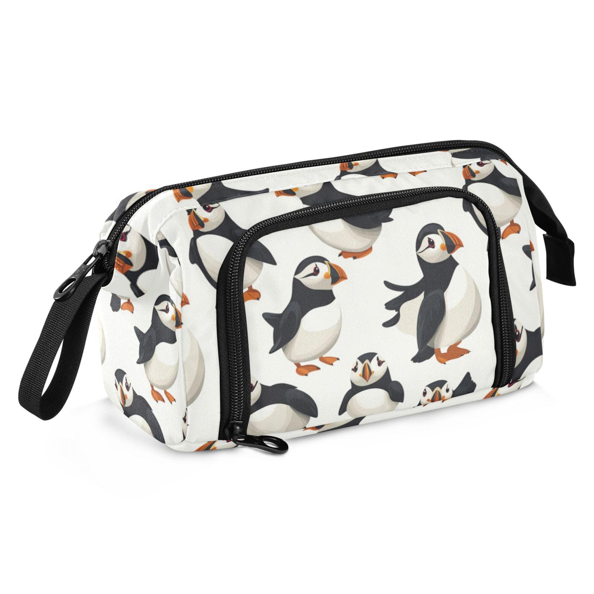 Fisyme Cartoon Puffin Bird Pencil Case Large Capacity Pen Bags Box Big Makeup Pouch Organizer