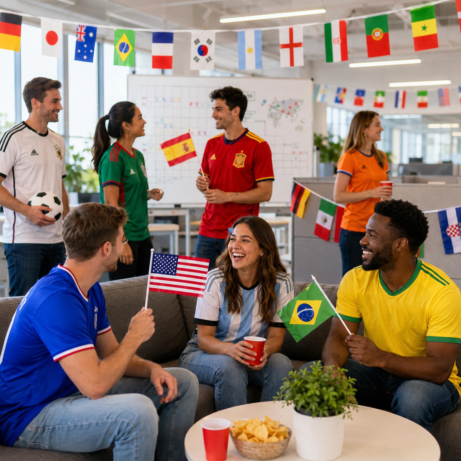 Drapeau pour Coupe du Monde Décorations 2026, 48 Drapeaux du Coupe du Monde Bunting, 48 Petits Fanions de Pays pour Coupe du Monde de Football avec Mât, Maison, Bar, Déco de Football Fête