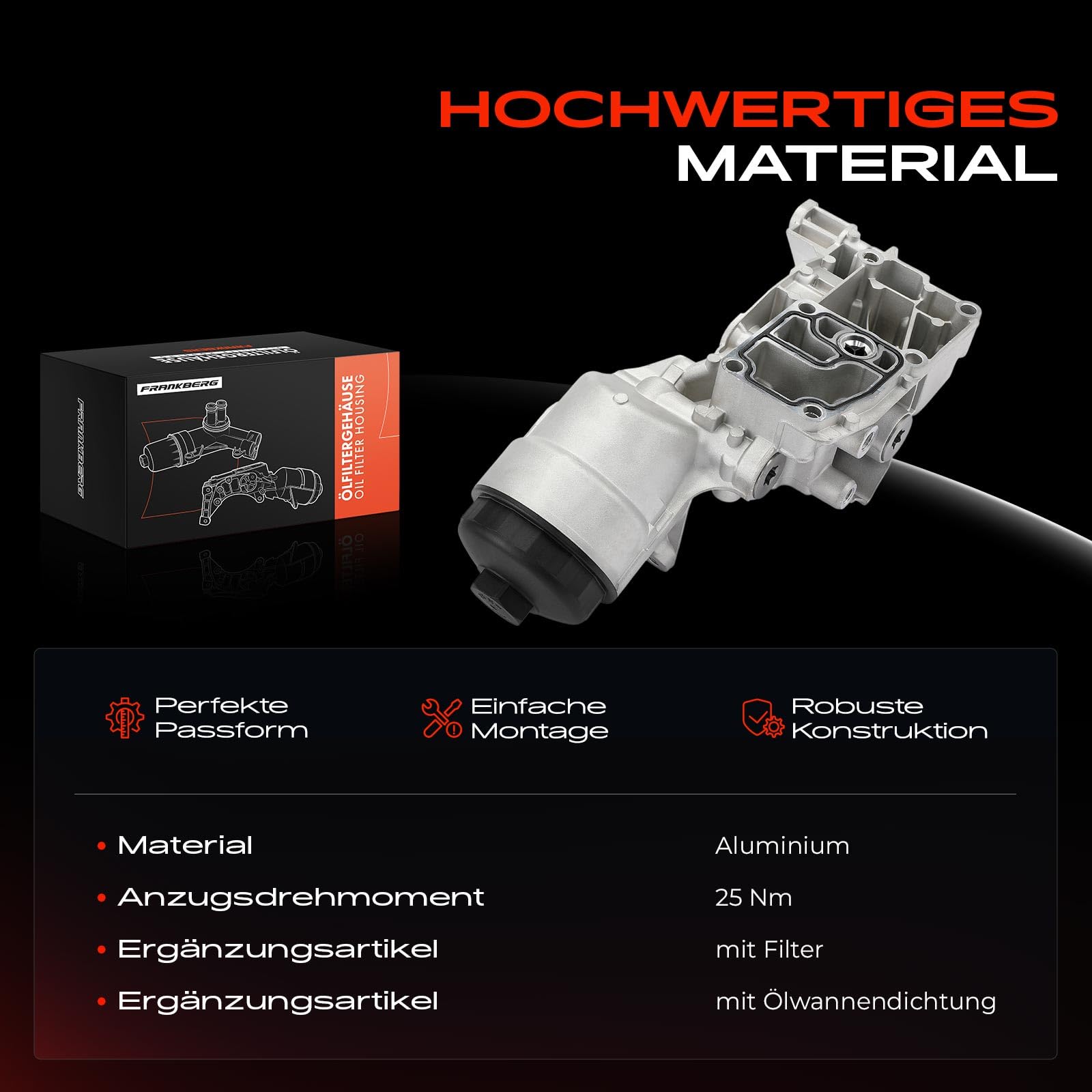 Frankberg Gehäuse Ölfilter 11421713838 | Kompatibel mit Z3 E36, 3er Cabriolet E46, 3er Coupe E46, 3er Touring E36, 5er Touring E61, 7er E38, Z4 Coupe E86