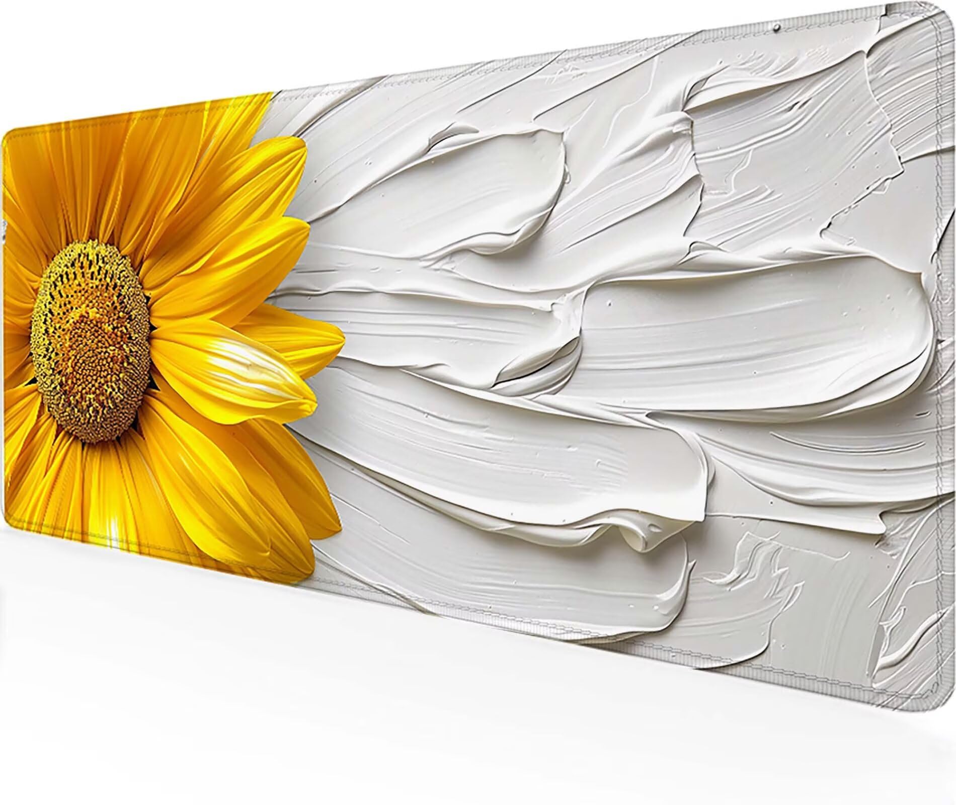 Podkładka pod mysz z motywem słonecznika, XXL, 1200 x 600 mm, wodoodporna, podkładka na biurko, biała, gamingowa podkładka pod mysz, zszyte krawędzie, akcesoria gamingowe, antypoślizgowa gumowa