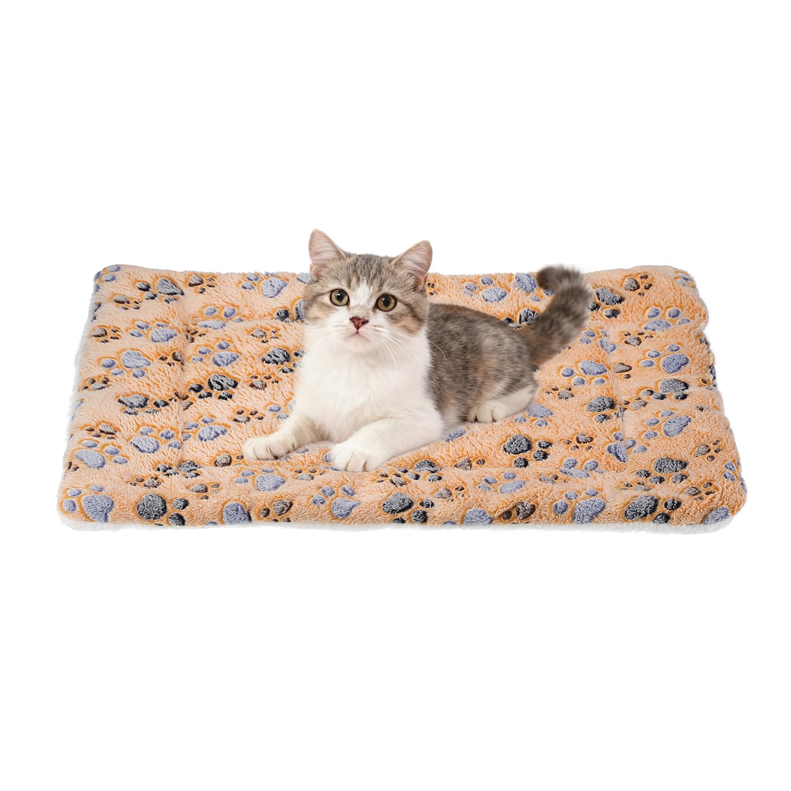 sourcing map Dog Cat Bed Mat, Soft Coral Fleece Pet Cushion Pad with Cute Paw Print, Warm Washable Pet Bed 23x18 Inches, (Coffee), Intended for Medium Small Dog Cat