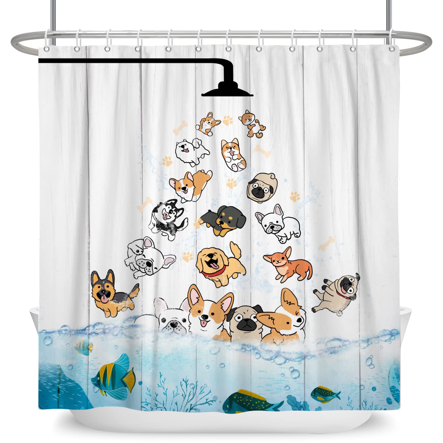Cute Dog Funny Shower Curtain for Kids Children Cartoon Animal Pattern Colorful Funny Pets Paw Bathroom Waterproof Fabric Polyester Accessories 12 Hooks Included 72x72 Inch