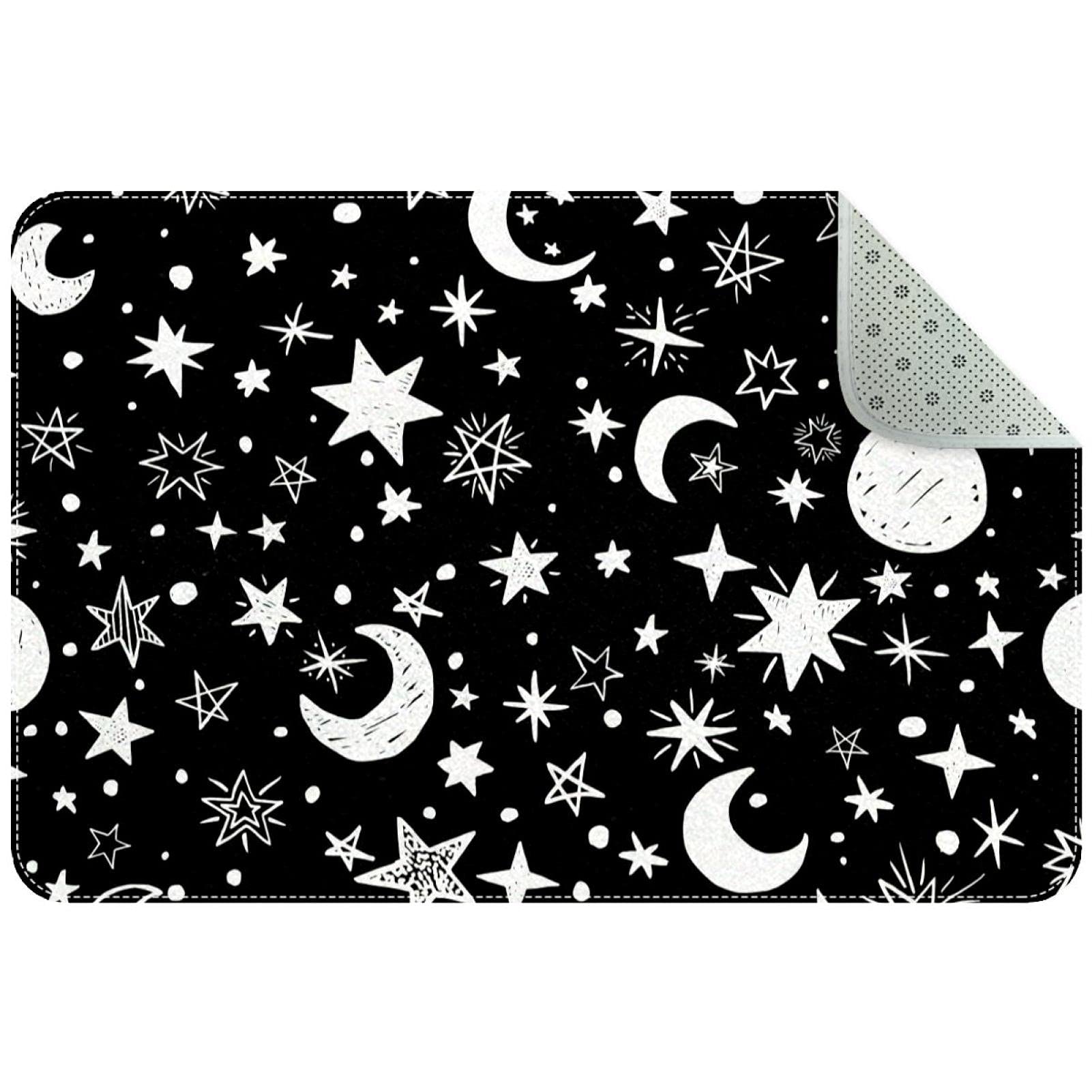 Paillasson noir et blanc lune et étoiles tapis d'entrée absorbant 40x60cm