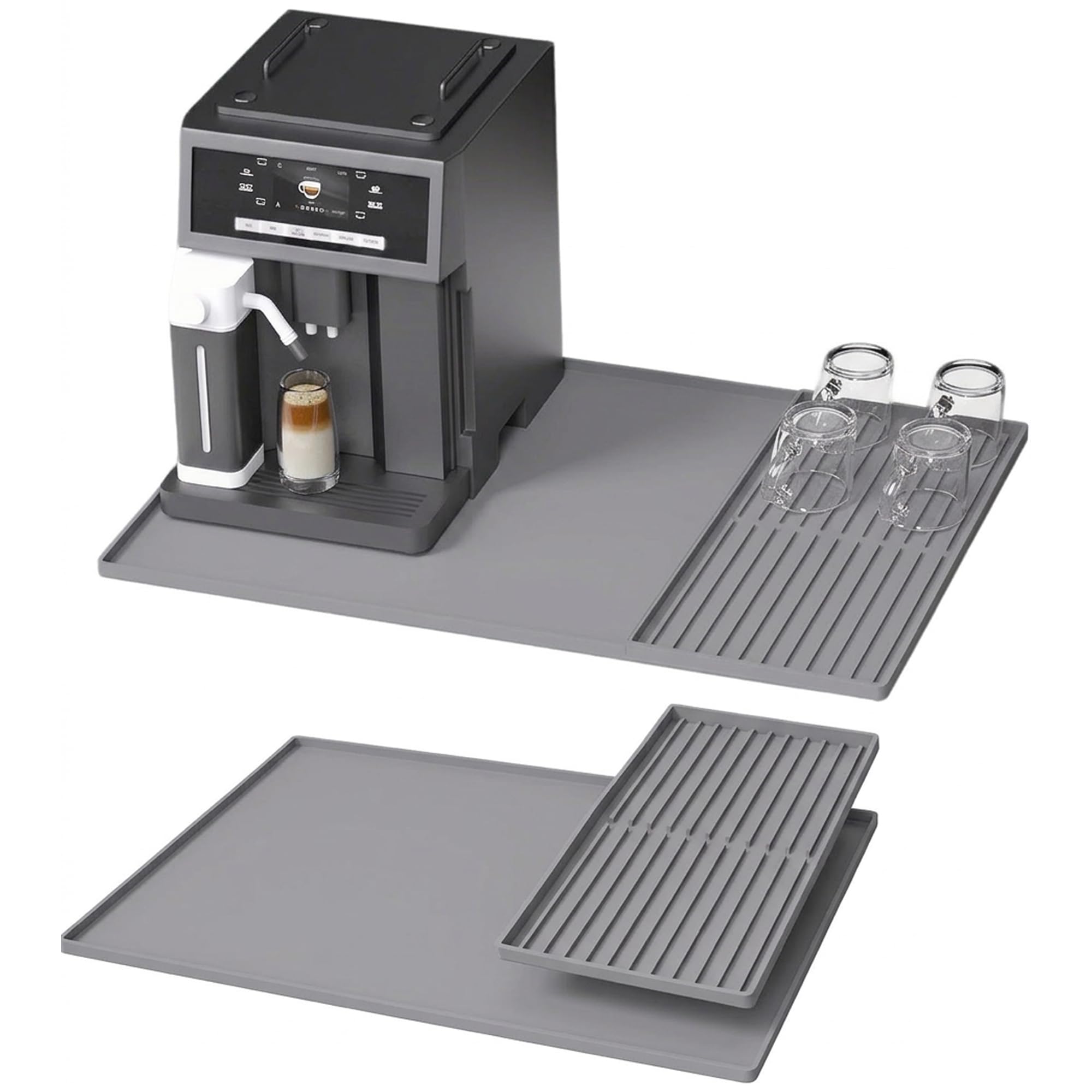 YOZAIUUI Coffee Machine Mat Counter Protector: 60x40cm 2 in 1 Detachable Silicone Coffee Mat with Convex Edge Non Stick Heat Resistant Coffees Bar Mats for Countertop Kitchen Worktop