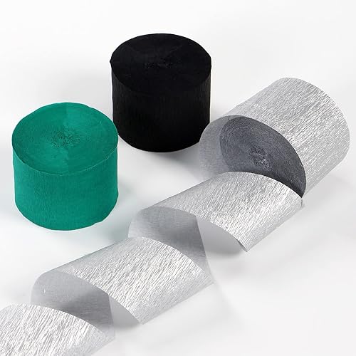 Miniatura 5 de Serpentinas de decoración de fiesta de color negro, verde y plateado, 9 rollos de graduación, boda, hombres, niños, cumpleaños, baby shower, crepé