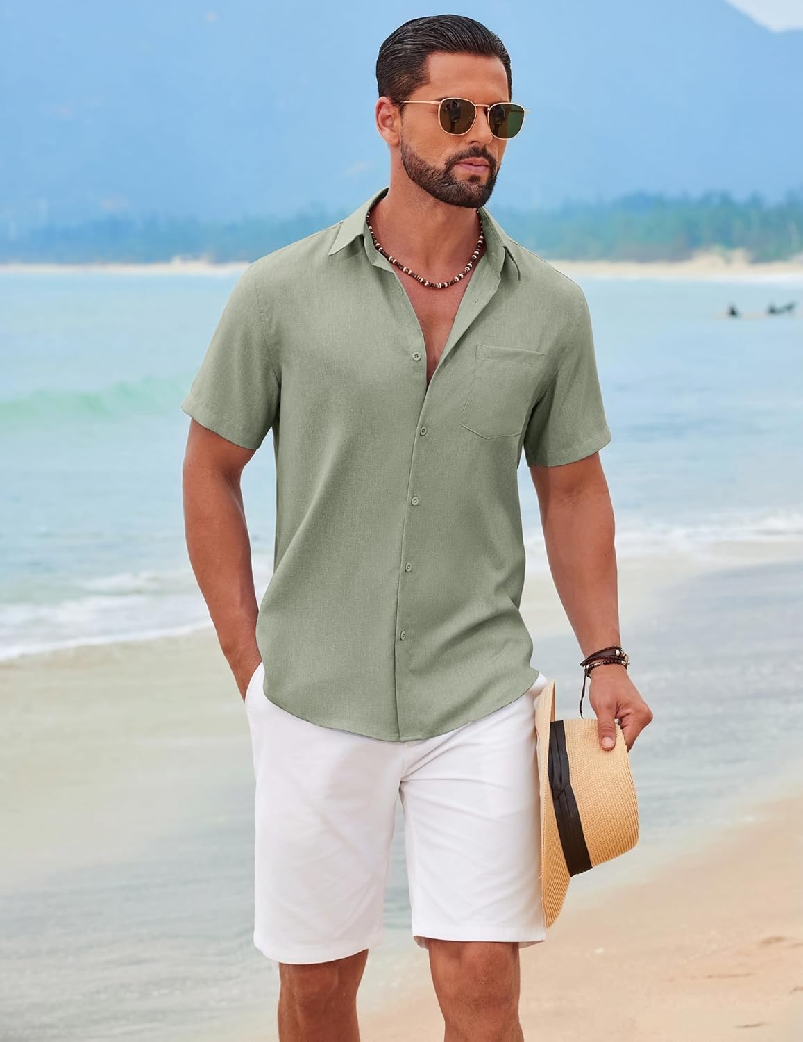 COOFANDY Men's Short Sleeve Casual Button Down Shirts Summer Beach Wedding Textured Linen Shirt for Men - Image 3