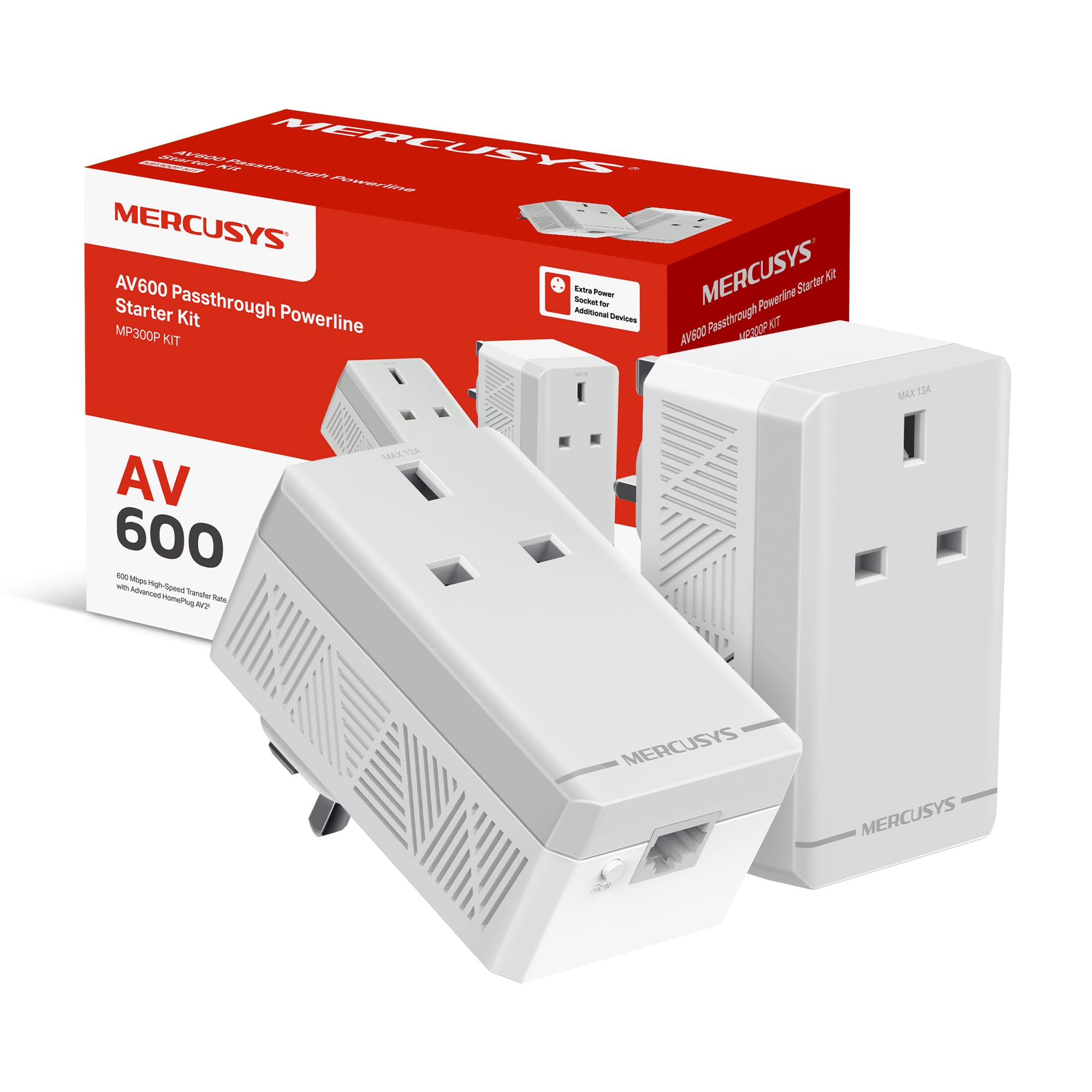 Mercusys MP300P AV600 Powerline Starter Kit, HomePlug AV / AV2 Standard, 802.3 /