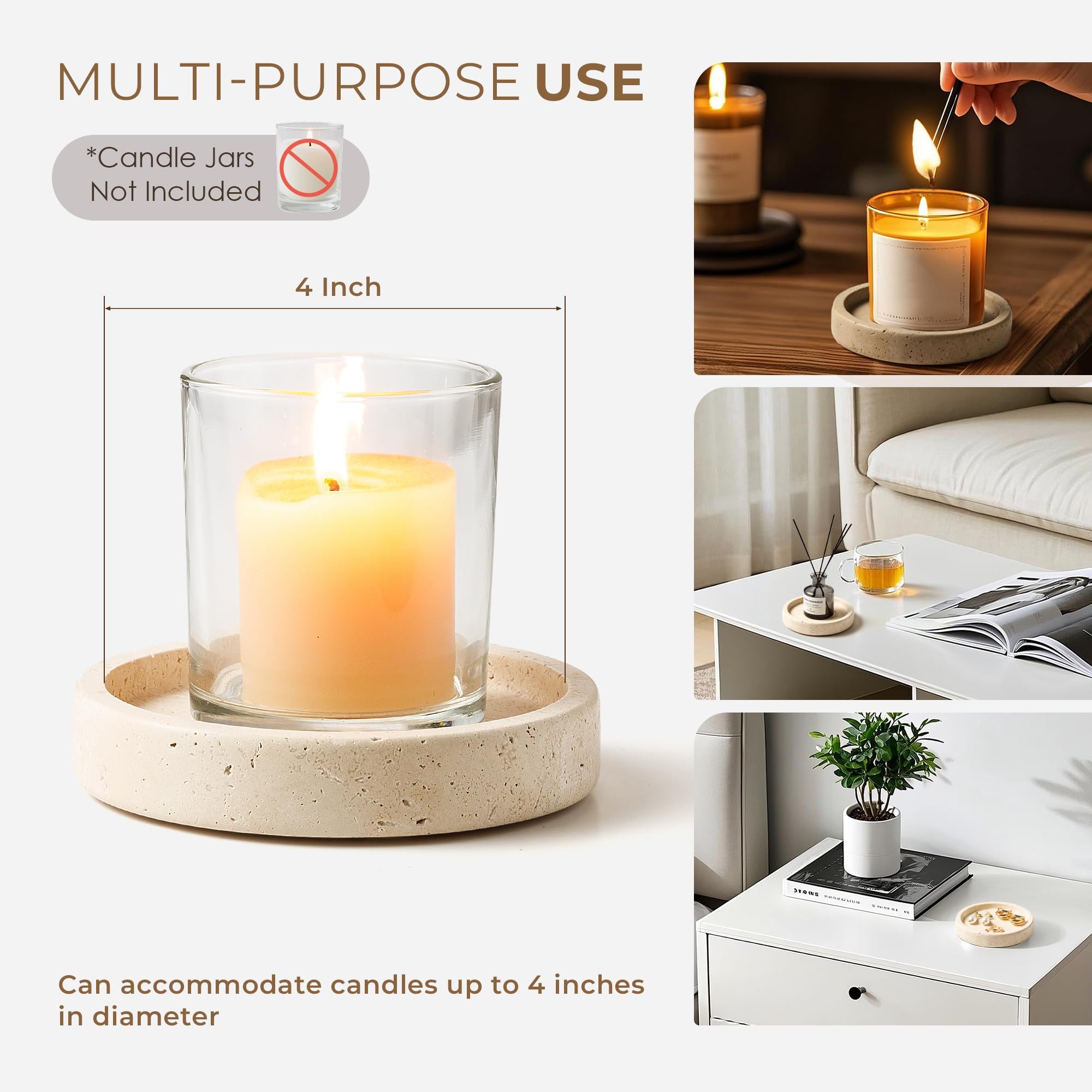 Portacandele in marmo, elegante portacandela, diametro 16 cm, beige | Vassoio decorativo fatto a mano in marmo per matrimonio, candele a colonna, candele comunione e cresima (WH063)
