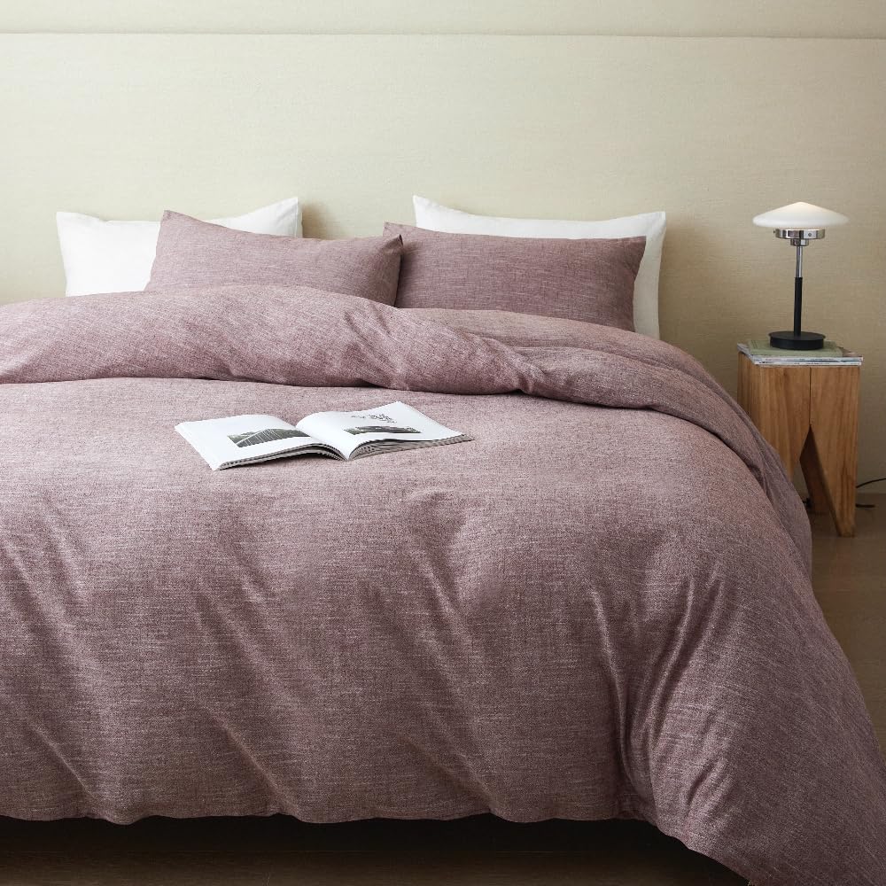 BFS HOMEStonewashed Cotton/Linen Duvet Cover Set (Chocolate, California King)