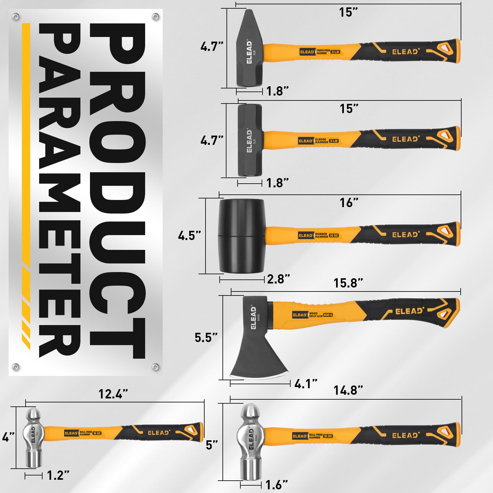 ELEAD 6-Piece Mallet Hammer Set - Durable Tools -2