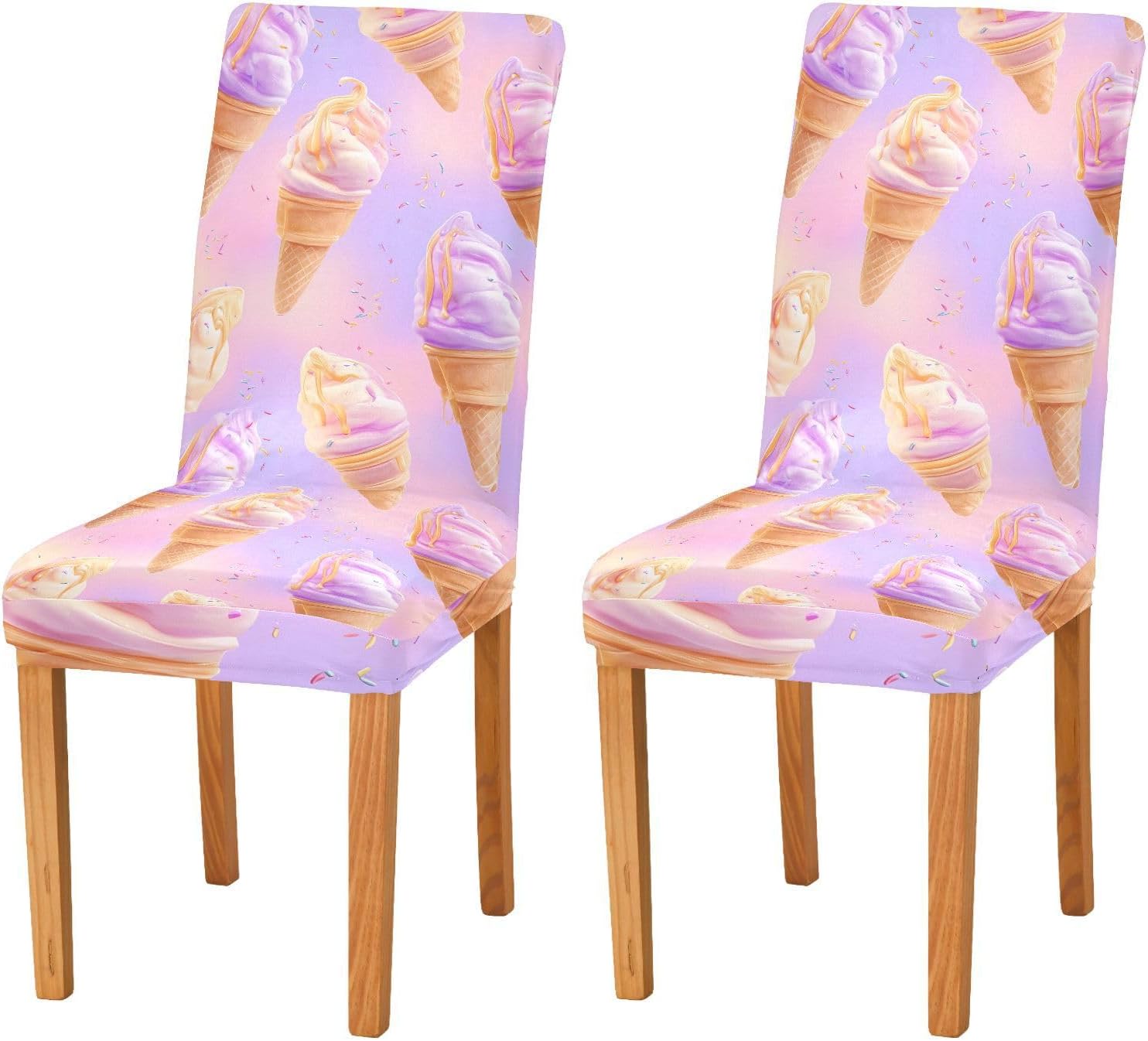 ALAZA Chair Covers for Dining Room, Ice Cream Purple Background Pattern Stretch Chair Cover Sets Chair Protector Removable Washable for Ktichen Restaurant Hotel