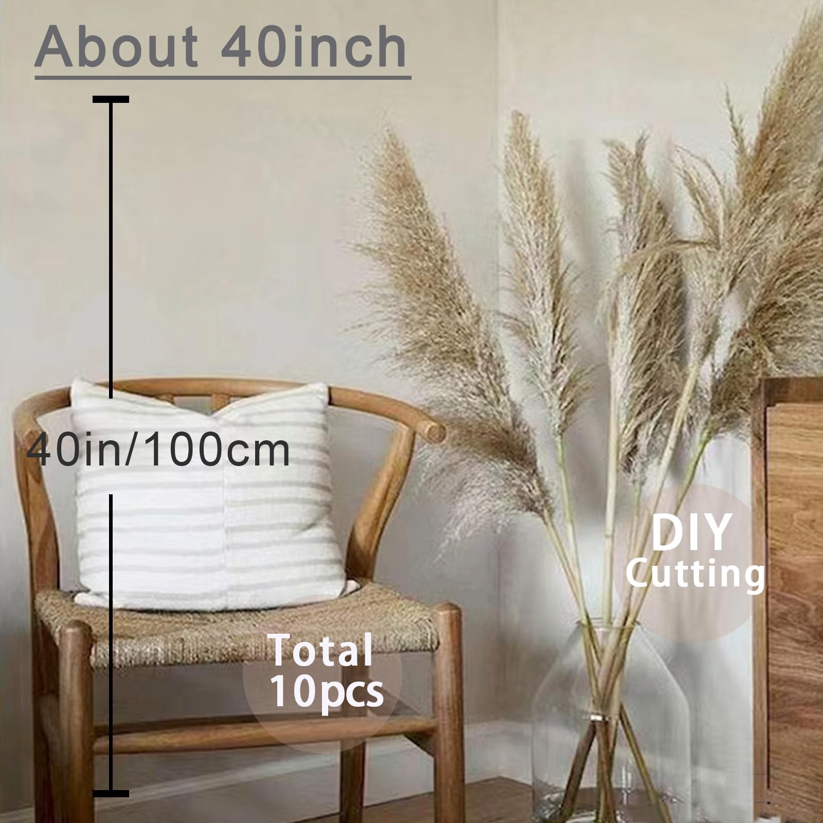 10 Stück 100cm Getrocknetes Pampasgras Dekor,Große Pampasgras,Natürliche und Flauschige Pampas Grass,Trockenblumen Herbst Boho Deko,für Hochzeitdeko,Wohnzimmer,Schlafzimmer