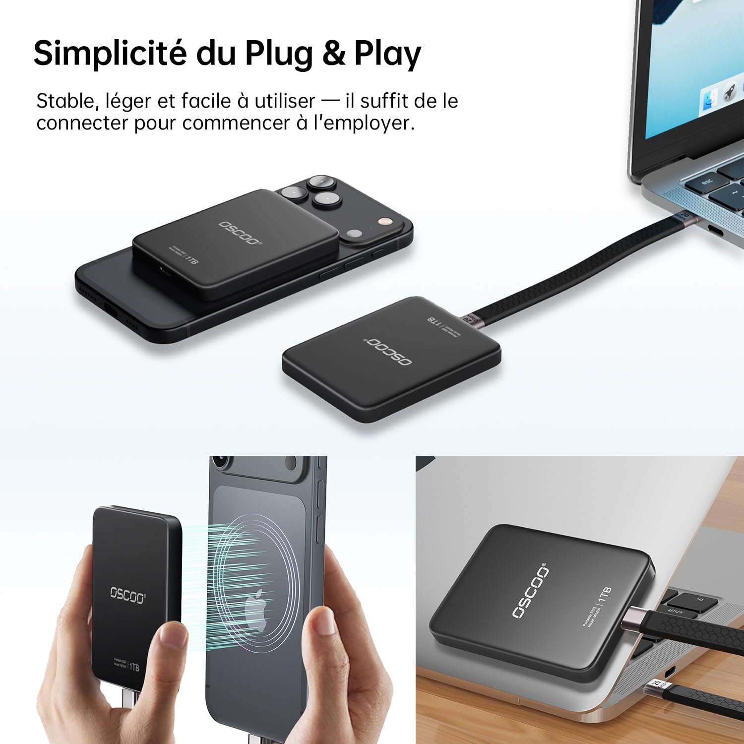 MD200 2To SSD Externe Portable Magnétique, Vitesse jusqu'à 2000Mo/S, USB 3.2 Gen2 USB-C Disque Dur Externe, Compatible avec PC, Mac, MacBook/Pro/Air