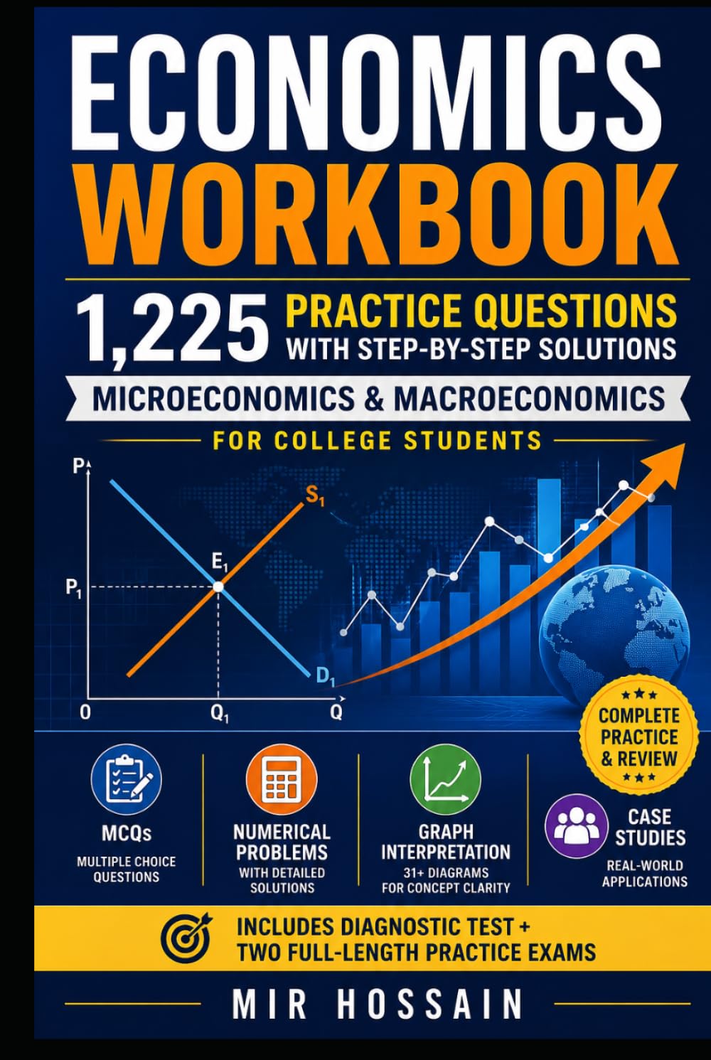 ECONOMICS WORKBOOK: 1,225 Practice Questions with Step-by-Step Solutions Microeconomics & Macroeconomics for College Students