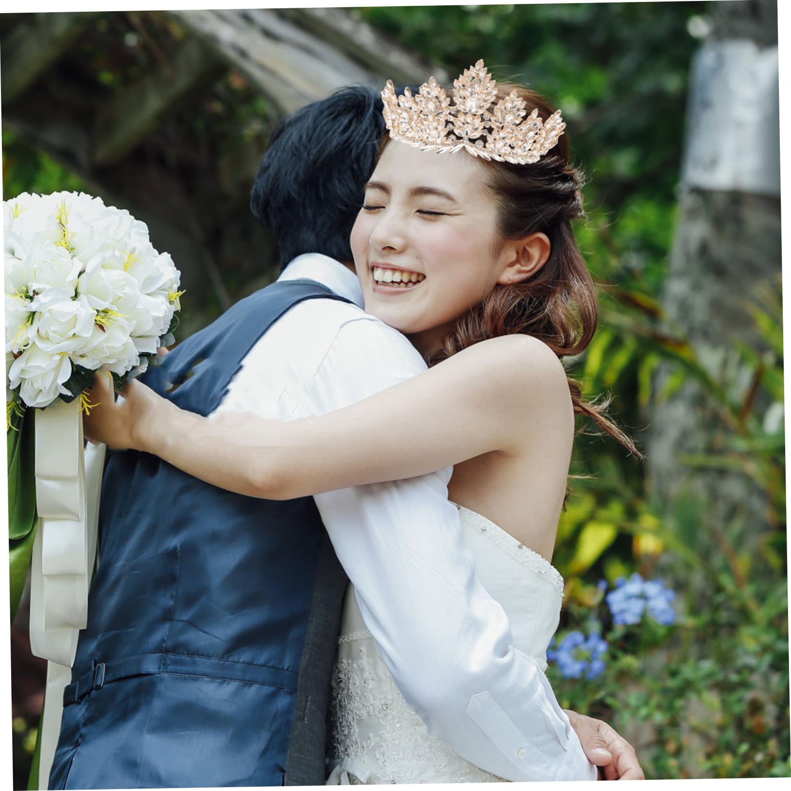 iplusmile Tiara Barroca de Gemas de Imitación Nupcial Elegante para Bodas Accesorio Cabello de Novia para Desfiles de Moda y Eventos Formales