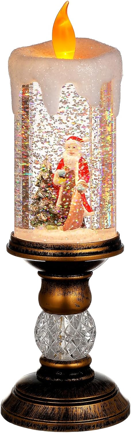 Cabilock Christmas Snow Globe LED Candles Battery Operated Lighted Flameless Candles Swirling Water Glittering Spinning Candle Home Decor for Thanksgiving Christmas Decoration