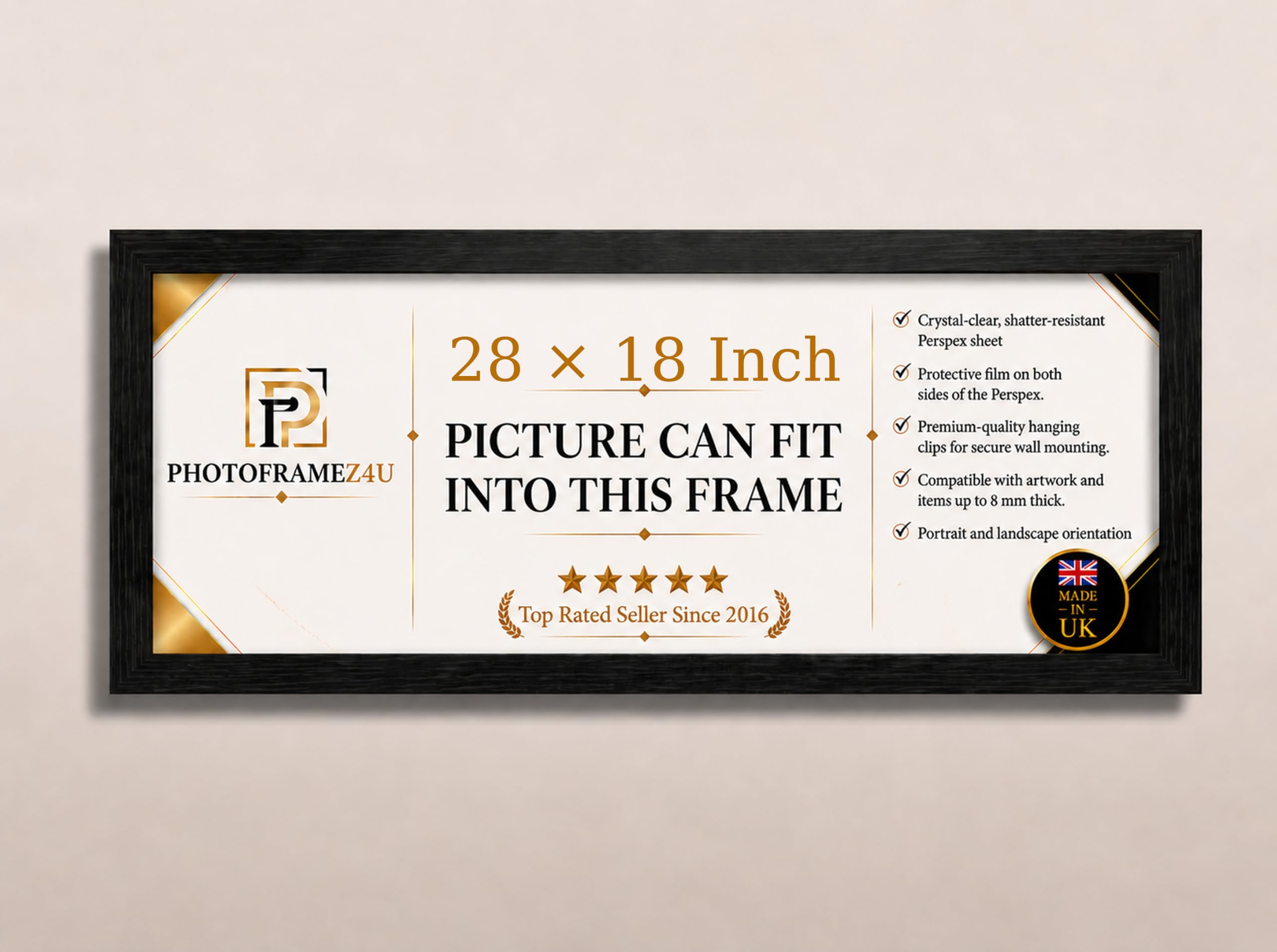 28x18 Inch Thin Panoramic Picture Frame | Black Panoramic Photo Frame & Poster Frame for Pictures, Photos, Documents, Jigsaw Puzzles, Artwork | Landscape or portrait Wall Mount Display
