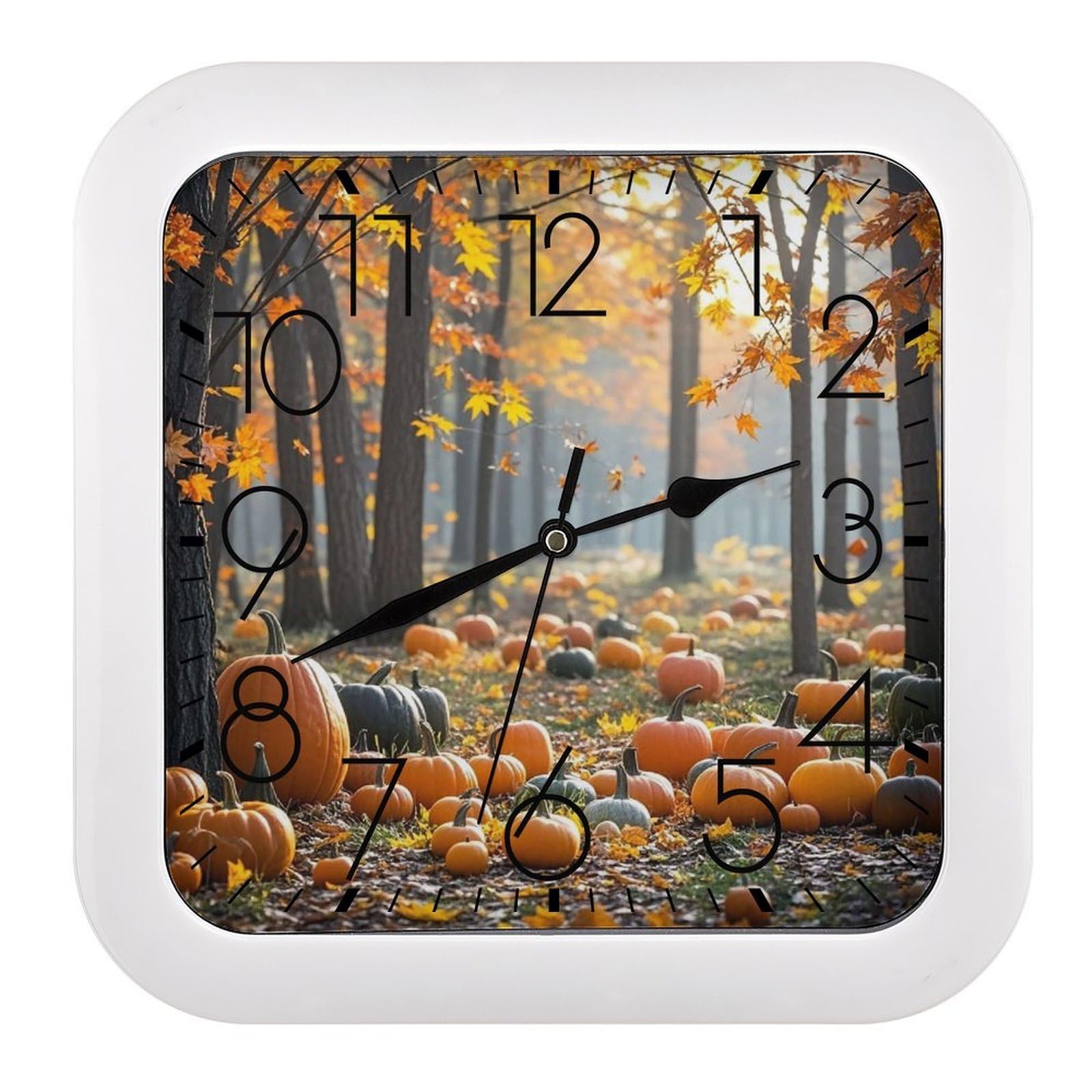 LZQPOEAS Orange Pumpkin and Maple Grove Wall Clock Fashionable Versatile Silent Wall Clock Simple Elegant Non Ticking Analog Clocks Easy to Install Square Modern Clocks for Home Decoration