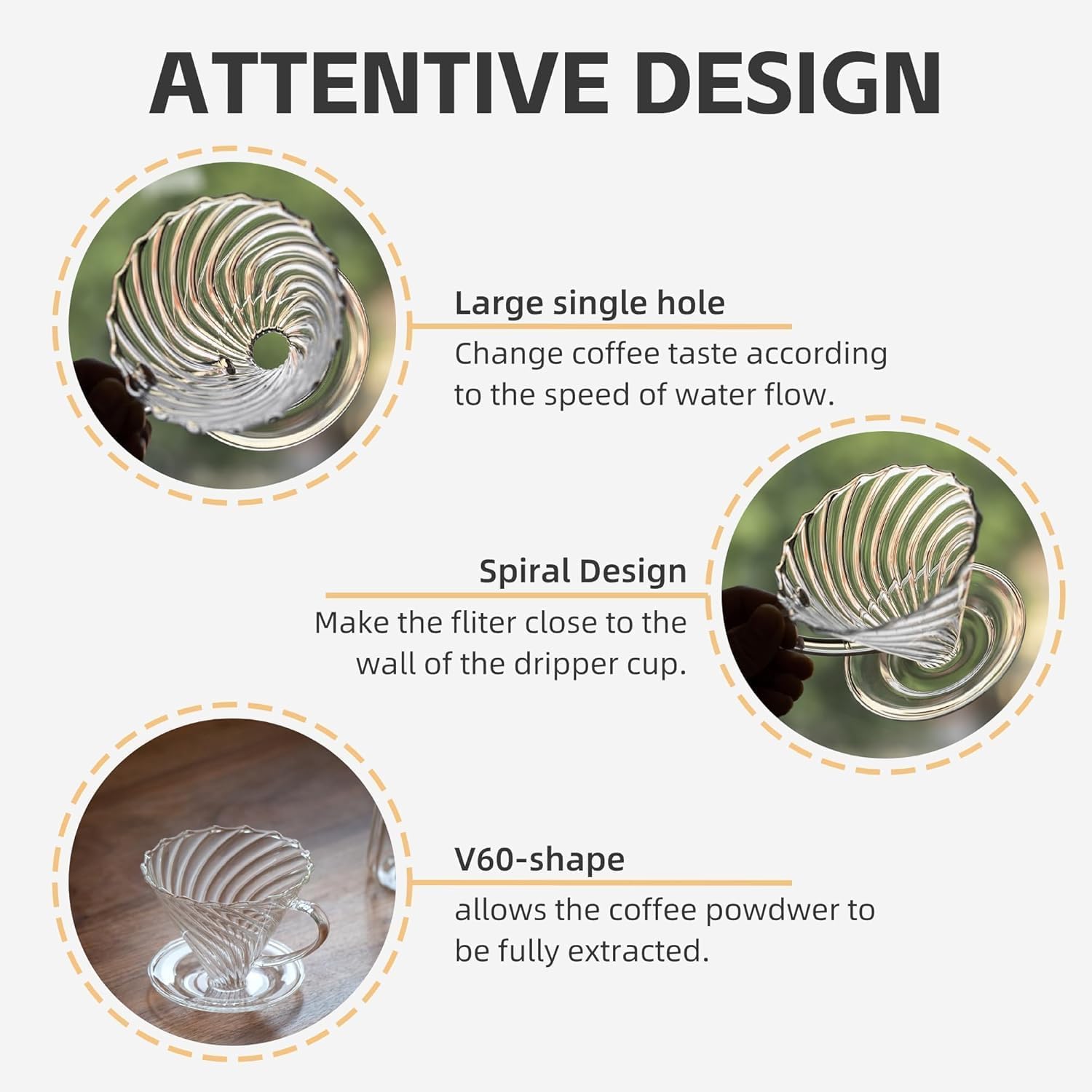Vandroop Coffee Dripper, Resuable Pour Over Coffee Maker With Handle, Slow Brewing Coffee Pour Over for Cafe, Travel, Home&Offices with 100 Filter Papers (Borosilicate Glass, 1-4 Cups)