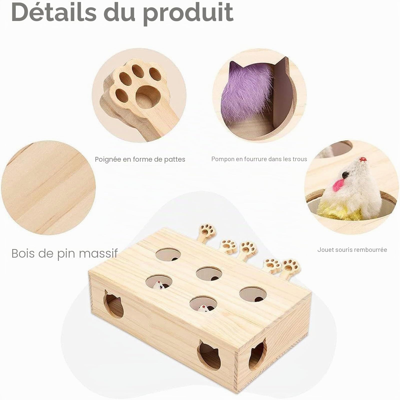 Générique Jouet Whack-a-Mole Interactif en Bois Planche à Gratter 3 en 1 Taupe, Souris, Gopher Jeu d'Attrape-Souris