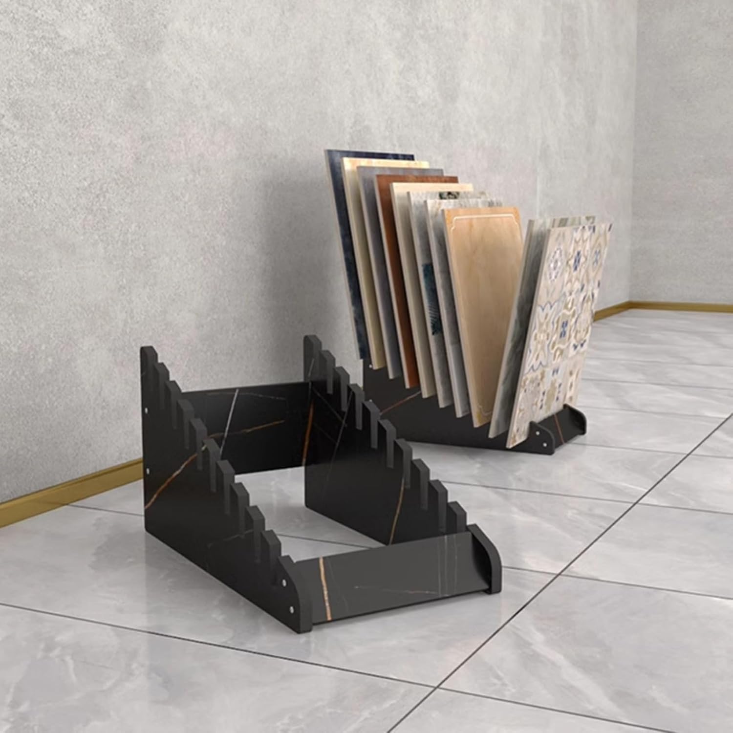 Floor Tile Display Rack, Vertical Wooden Plate Holder, Strong Load-Bearing Stand for Craft Shows, Oblique Insertion Design