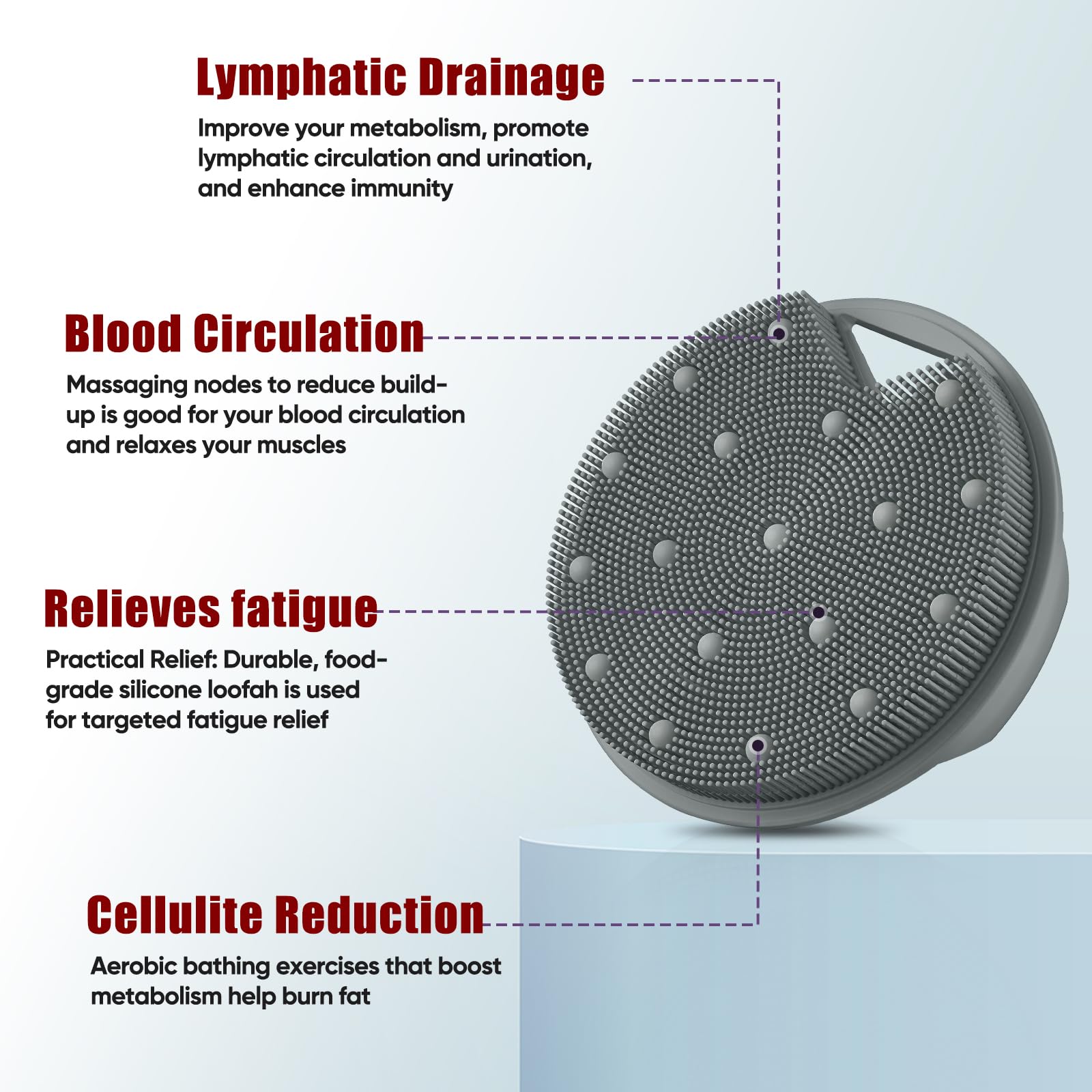 XCRUCC Silicone Body Scrubber (Stiff Bristles) & Anti Zinc Infused for Lymphatic Drainage - Exfoliating Shower Scrubber for Body,Professional Use -: Dark Gray