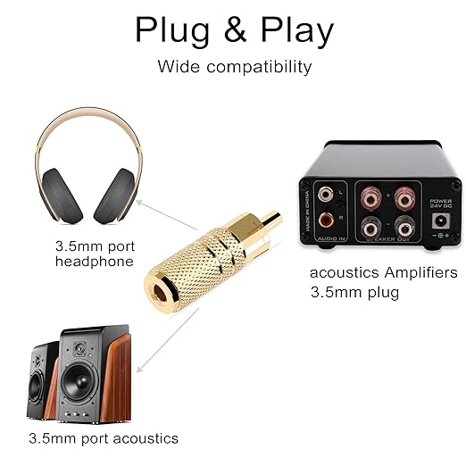 Adaptador de Audio RCA a 3.5mm TS, Chapado en Oro, 2 Pack miniatura 7