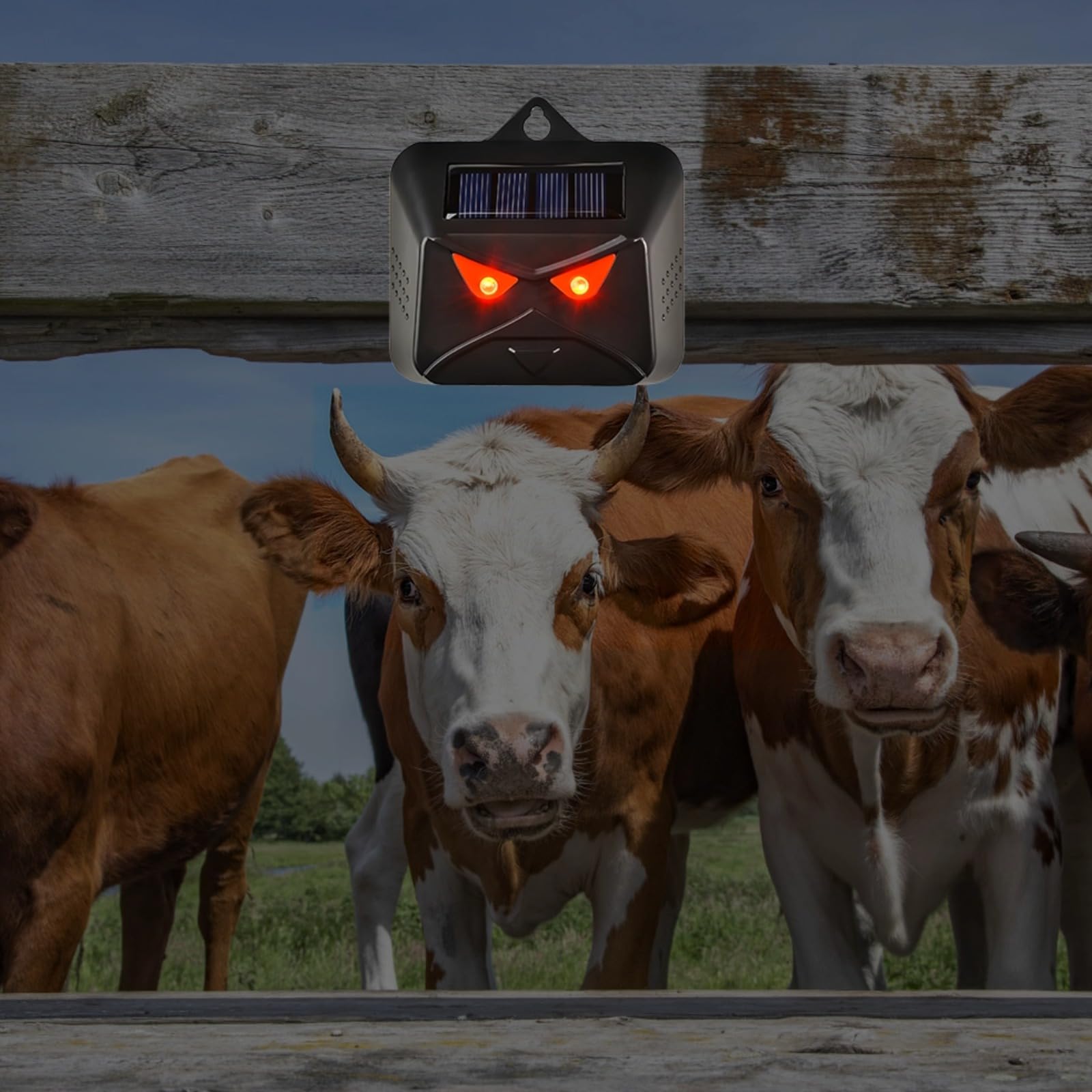 Odstraszacz zwierząt, zasilany energią słoneczną, ultradźwiękowy odstraszacz Coyote z diodami LED, konstrukcja w stylu tarczy, wodoodporność IP44, do ogrodów i gospodarstw, zestaw wielu