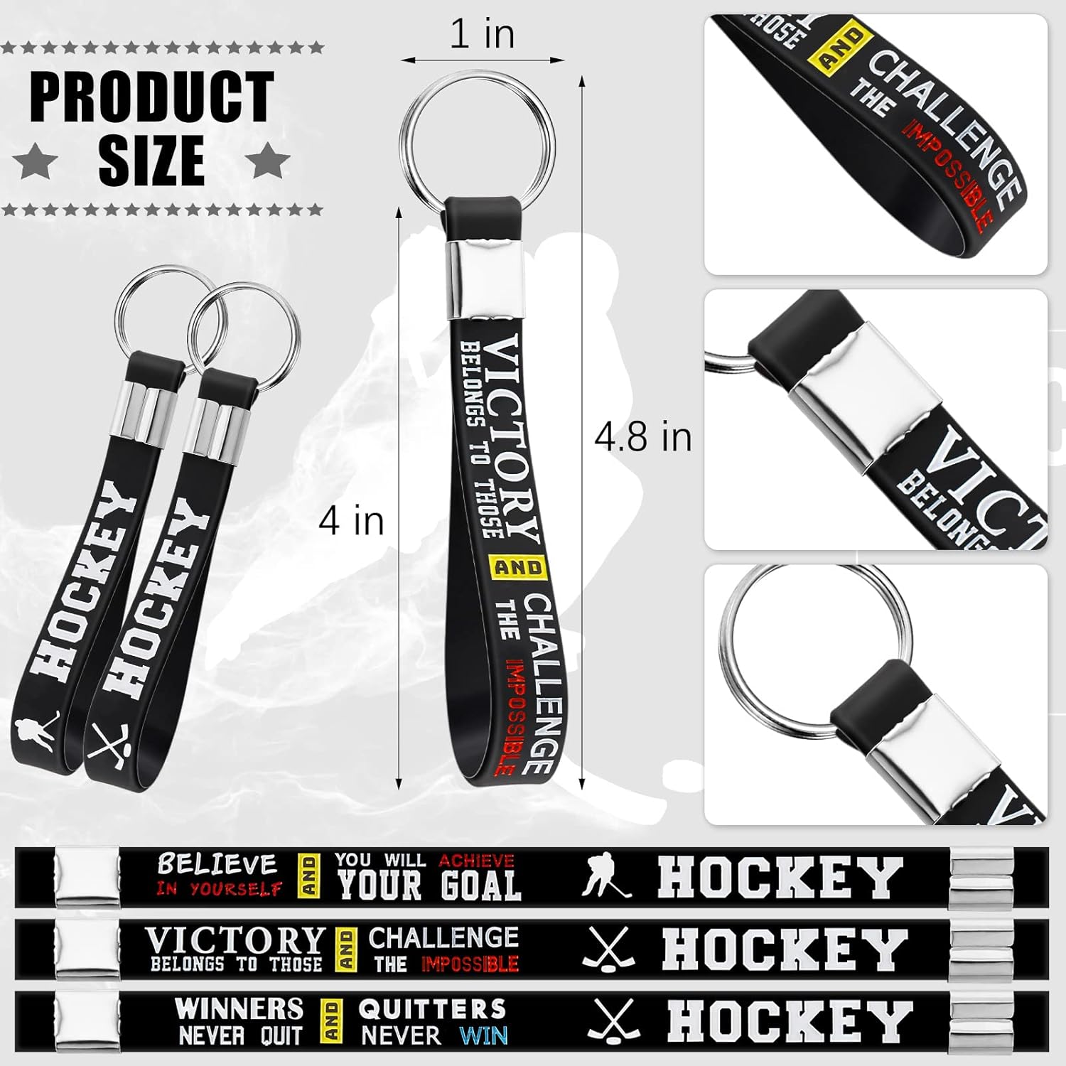 24 Pieces Hockey Motivational Keychains Sports Hockey Party Favors Supplies with Motivational Quotes Colorful Hockey Birthday Party Supplies Adults Kids' Party Favor Sets for Decorations : Toys & Games