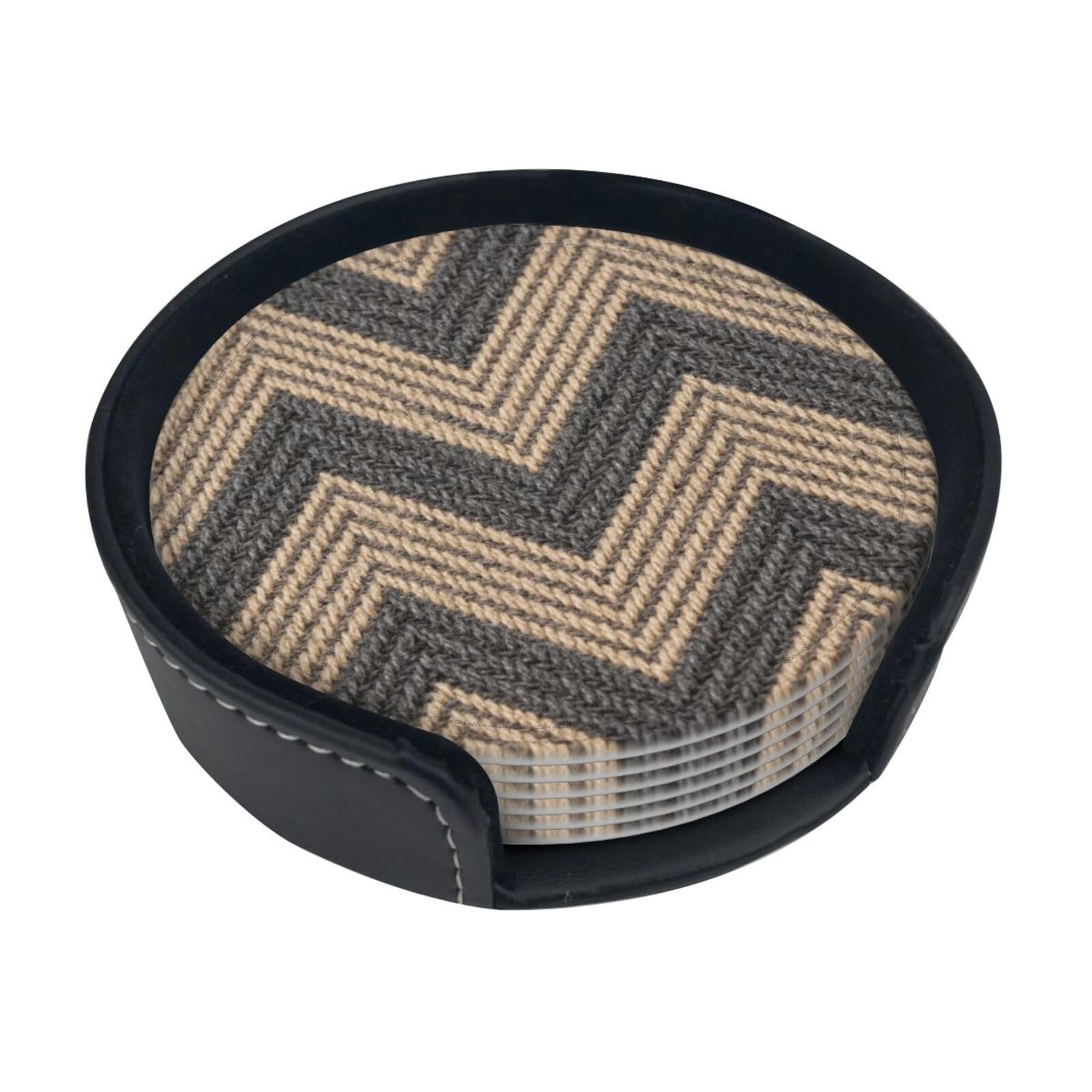 Classic patterns Leather Coasters-Set of 6 with Storage Holder