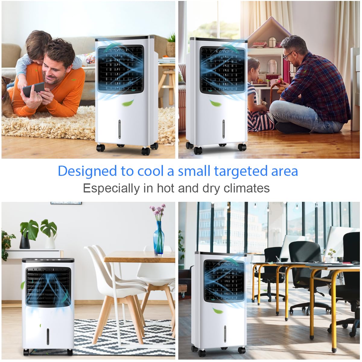 SOARS Ventilatore Senza Tubo 75W, 3 in 1 Air Cooler & Ventilatore & Umidificatore con Telecomando, 3 Velocità, Timer 7,5H, Serbatoio Acqua 8L, 38 X 28 X 74 CM, per Salone, Camera da Letto, Ufficio