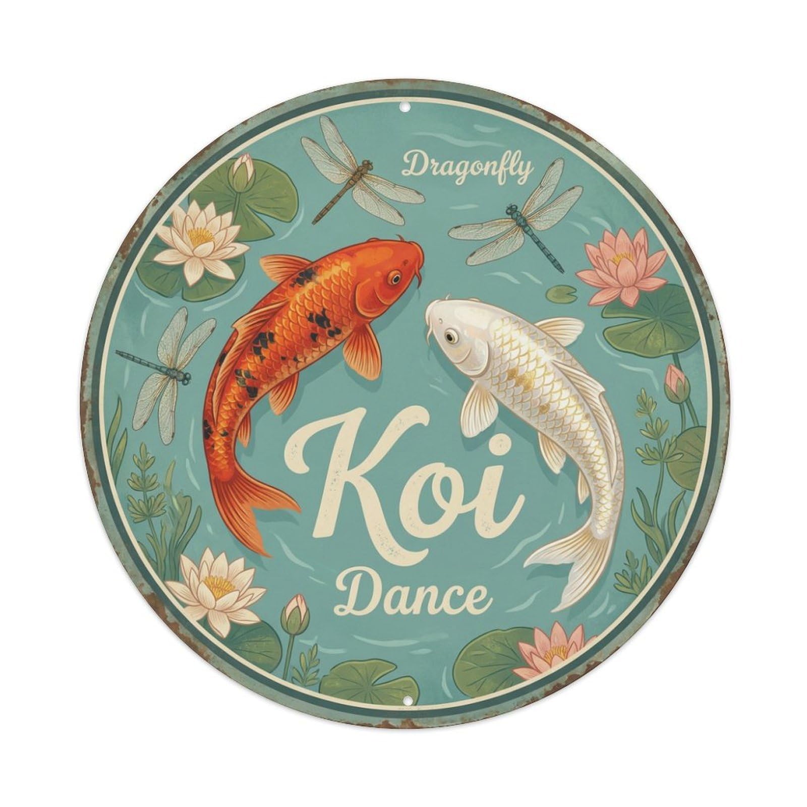 Fyrn Style Metal Tin Sign Koi Fish Dragonfly Insect Japanese Retro