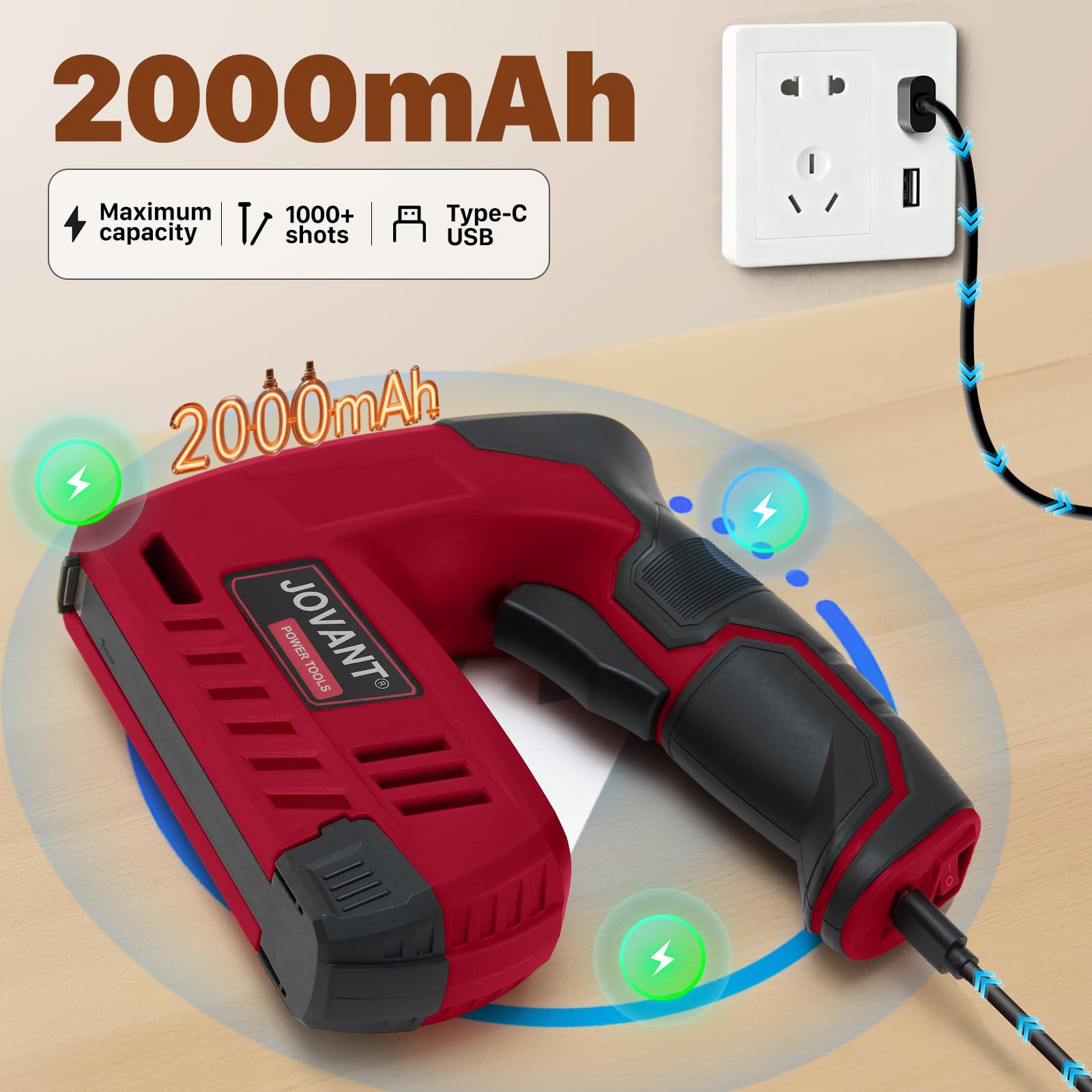 Agrafeuse électrique avec 3650 agrafes et extracteur d'agrafes, pistolet agrafeur d'ameublement robuste pour bois, artisanat, menuiserie, décoration, bricolage, cloueuse sans fil 4 V 2 en 1 pour
