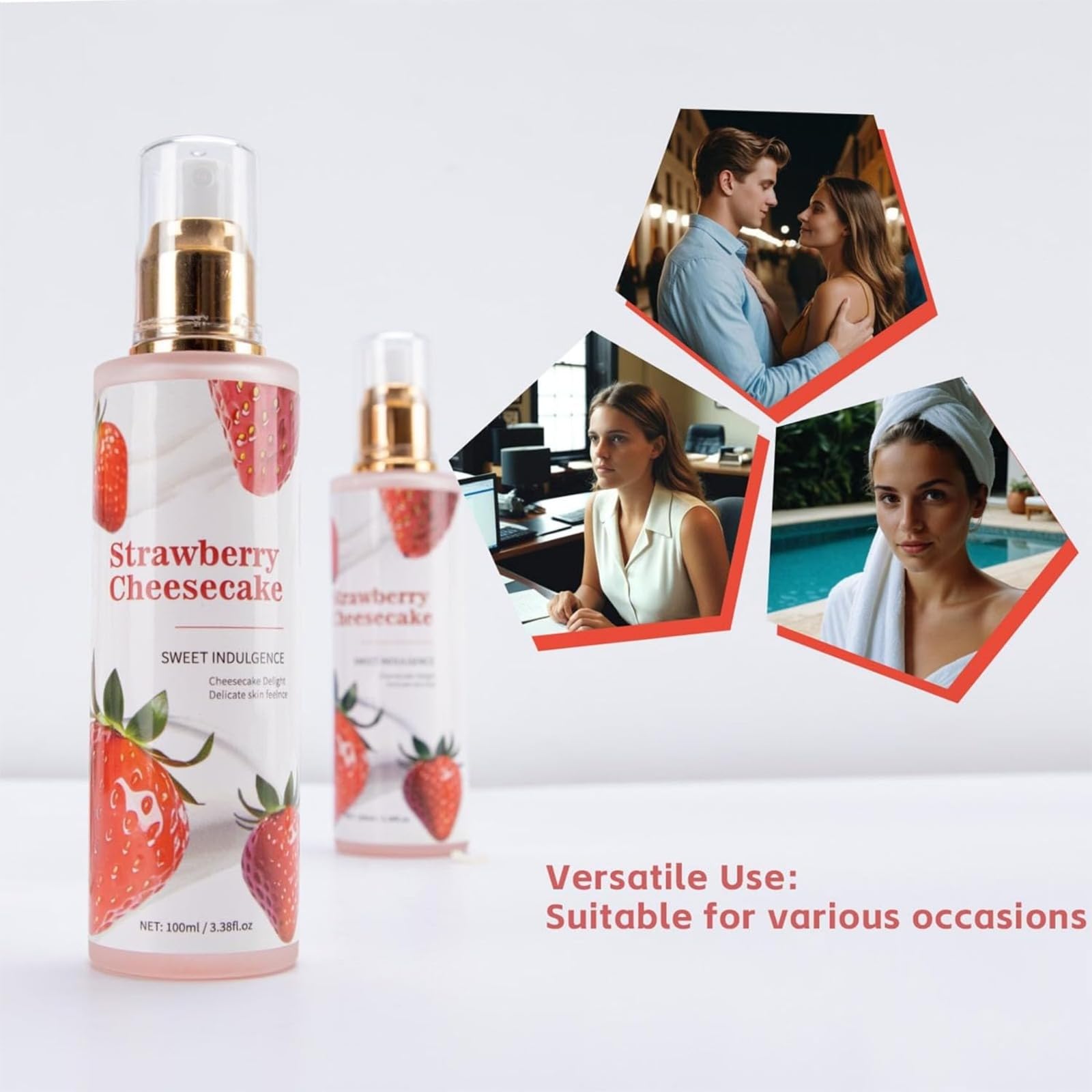Strawberry Cheesecake Body Spray dla kobiet – trwała mgiełka perfumowana do włosów i skóry, zapach zapachowy, nawilżająca pielęgnacja ciała, 100 ml (4)