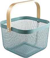 Vista 19 de Cesta de acero de malla metálica, cesta organizadora de almacenamiento, cesta de cocina colgante multifuncional, cesta de frutas con mango de bambú