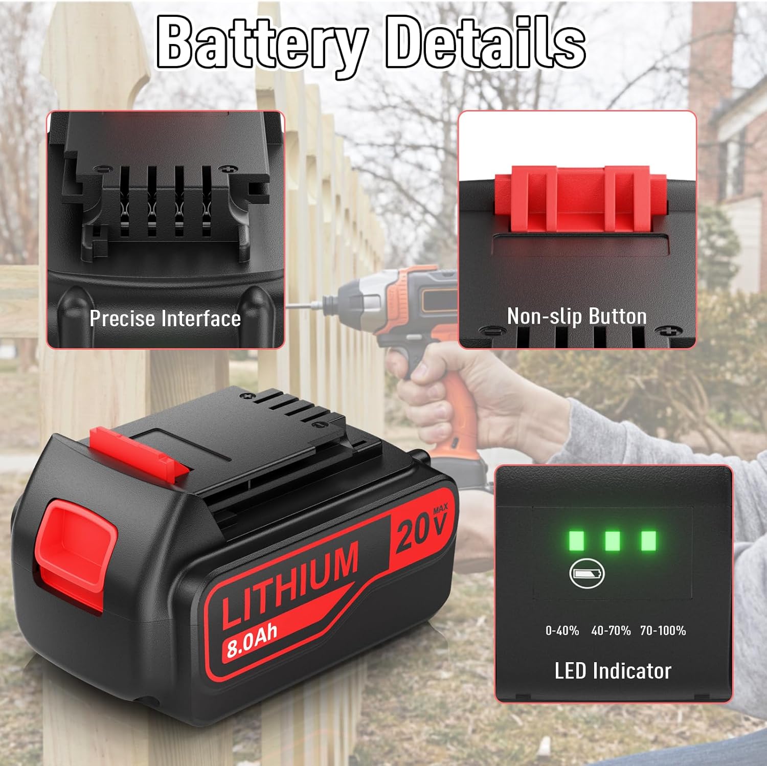 Bonacell 2Packs 8000mAh Replacement for Black and Decker 20V Lithium Battery Compatible with Black and Decker 20V Battery LBXR20 LBX20 LB20 LB2X4020-OPE LBXR20B-2 LST300 LST220