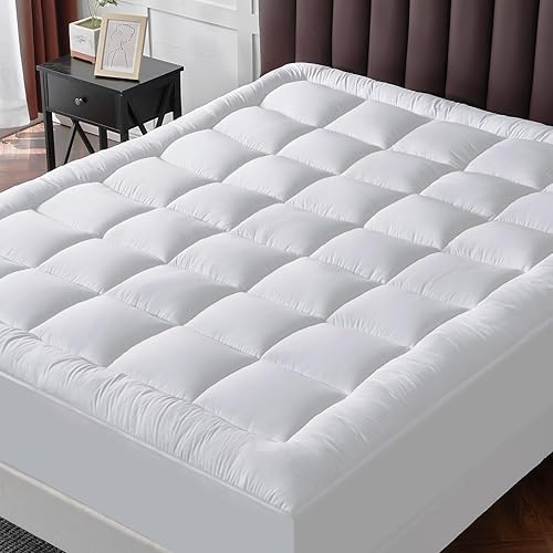 King Mattress Topper White for Back Pain Extra Thick Mattress Pad Cover with 8-21 Inch Deep Pocket Pillow Top Mattress Topper Overfilled with Down Alternative