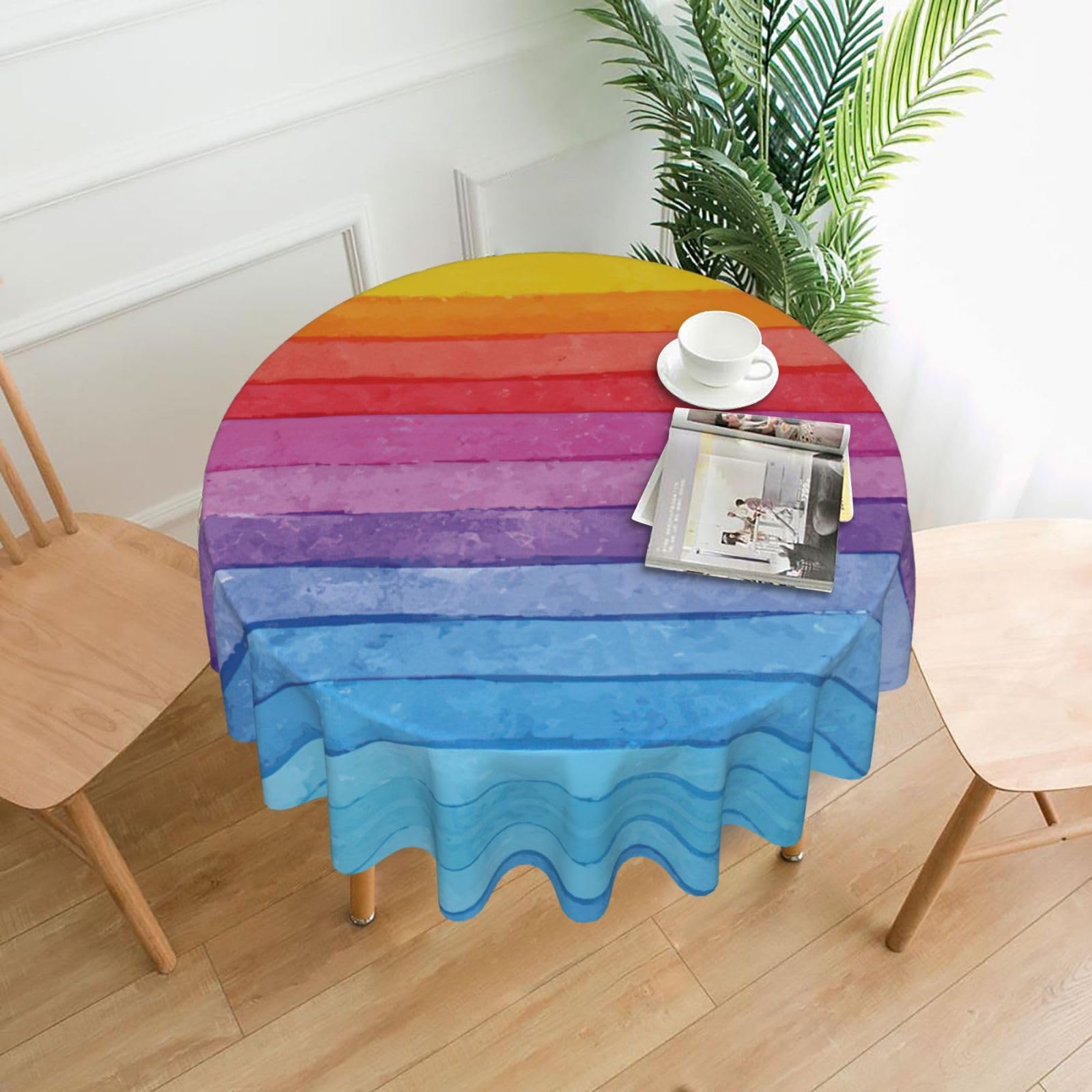 Zcmkjlg Colorful Rainbow Stripe Print Quick Ship Round Tablecloth 60in Polyester Washable Cover for Dining Room