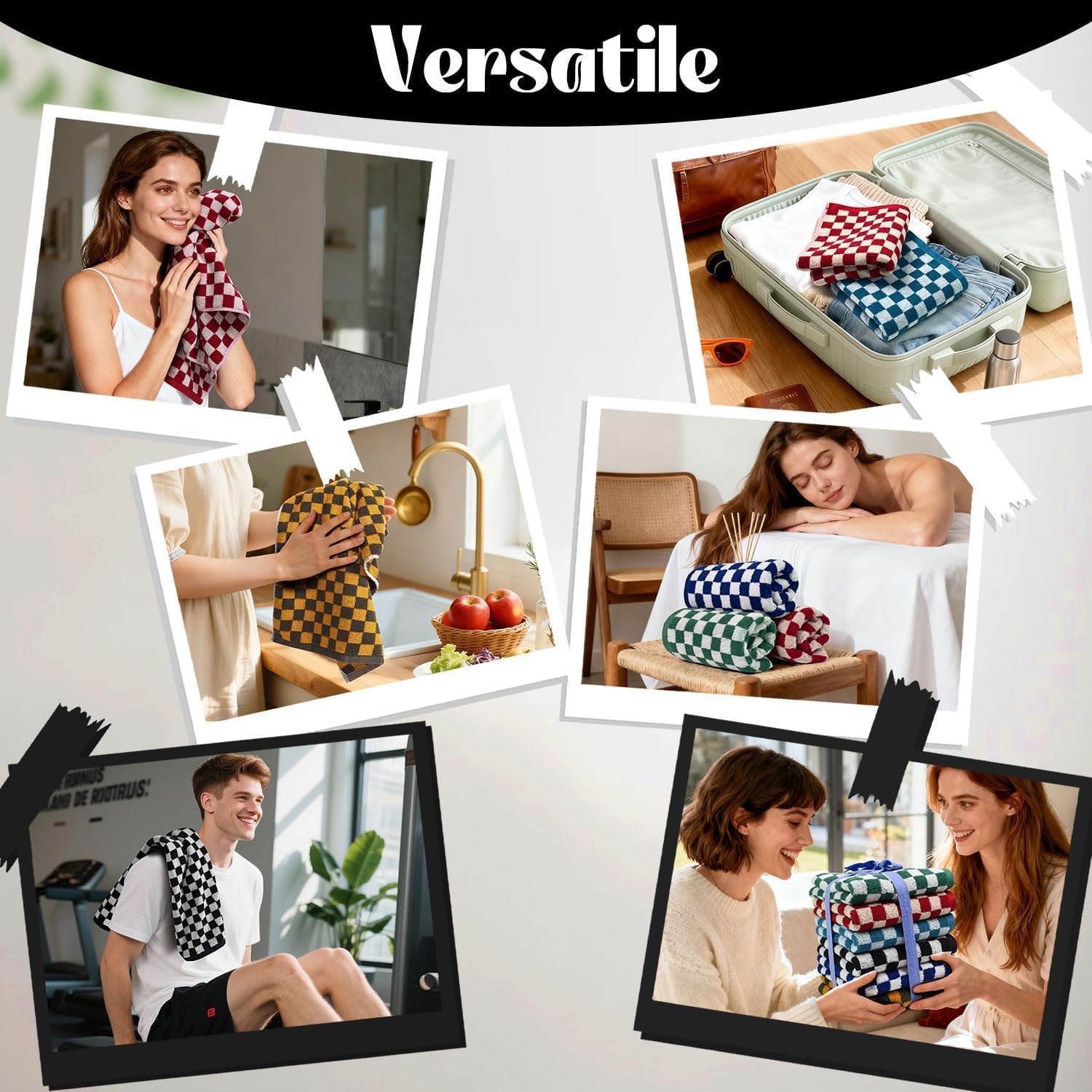 Jacquotha Checkered Hand Towels Set of 6, Cotton Bathroom & Kitchen Towels for Everyday Use, 13” x 29”, Assorted Colors - Image 7