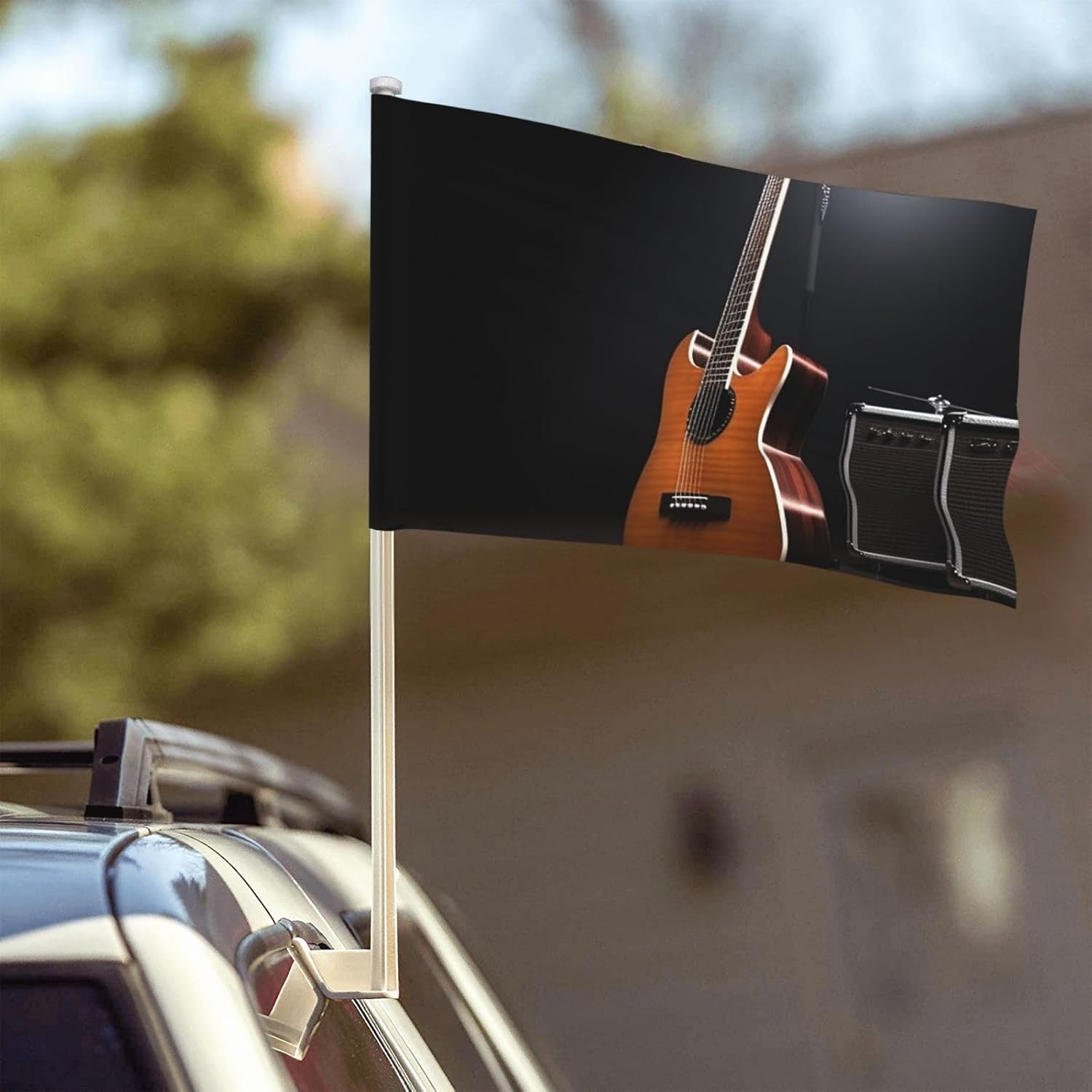 Musical Instrument Guitar Small Car Flag No Fade Double Sided Car Window Clip Flag Mini Handheld Flag Banner Personalized Car Vehicle Flag 12"X18" For Car Truck Suv