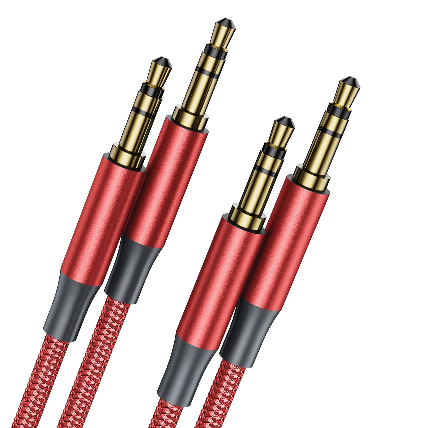 Aux Cable 3.5mm 2Pack 6M+6M Nylon Braided Aux Lead for Car, Headphone, iPhone, iPad, iPod, Samsung, MP3 Player, Smartphone, Echo Dot, Tablet, Home Stereos, Laptop and More red