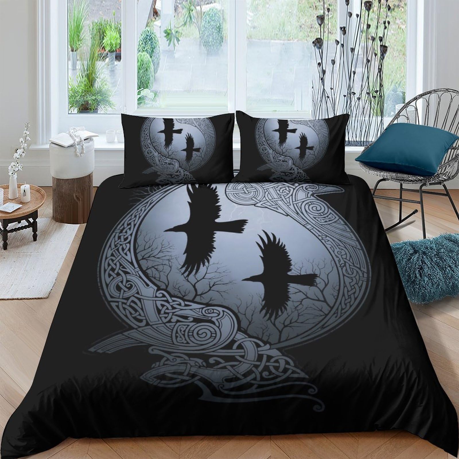 Ctjqhvkz Style-6 3D Printed Raven Moon Fitted Sheet Microfiber Soft Black Gothic Bird Mattress Cover For Bedroom Guest Room Decor Single（135X200cm）