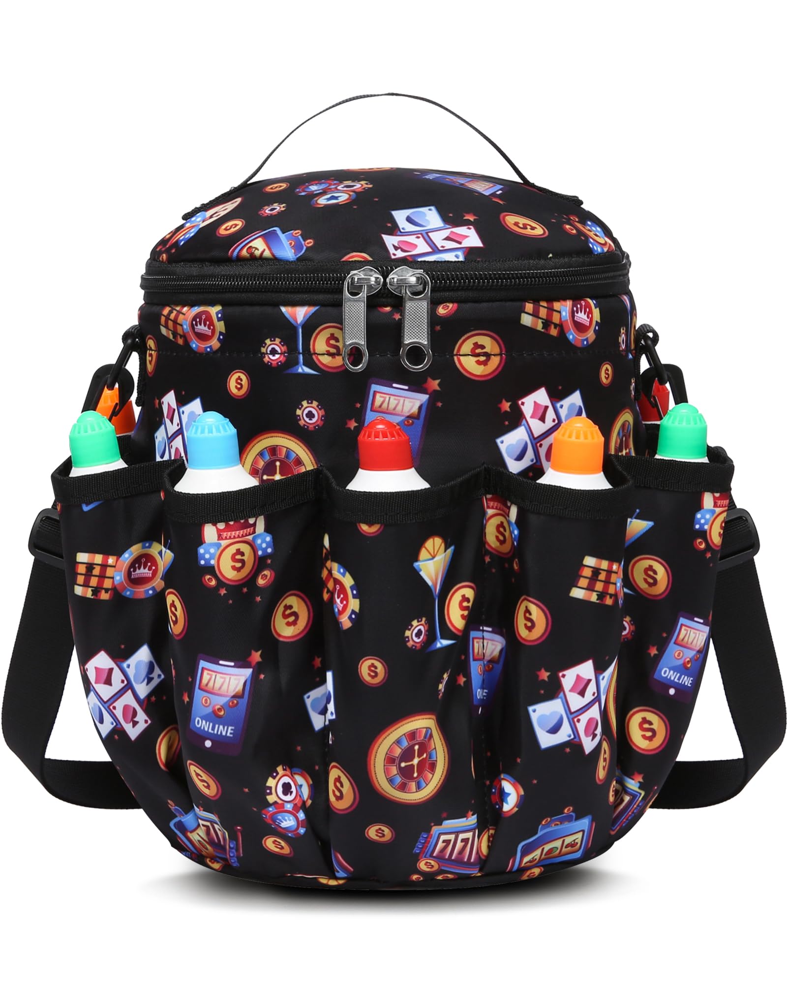 Bingo-Taschen mit Taschen für Bingo-Daubers, Dabbers, Dobber, Punkte, Casino-Spielzubehör, Schwarz/Orange, One Size