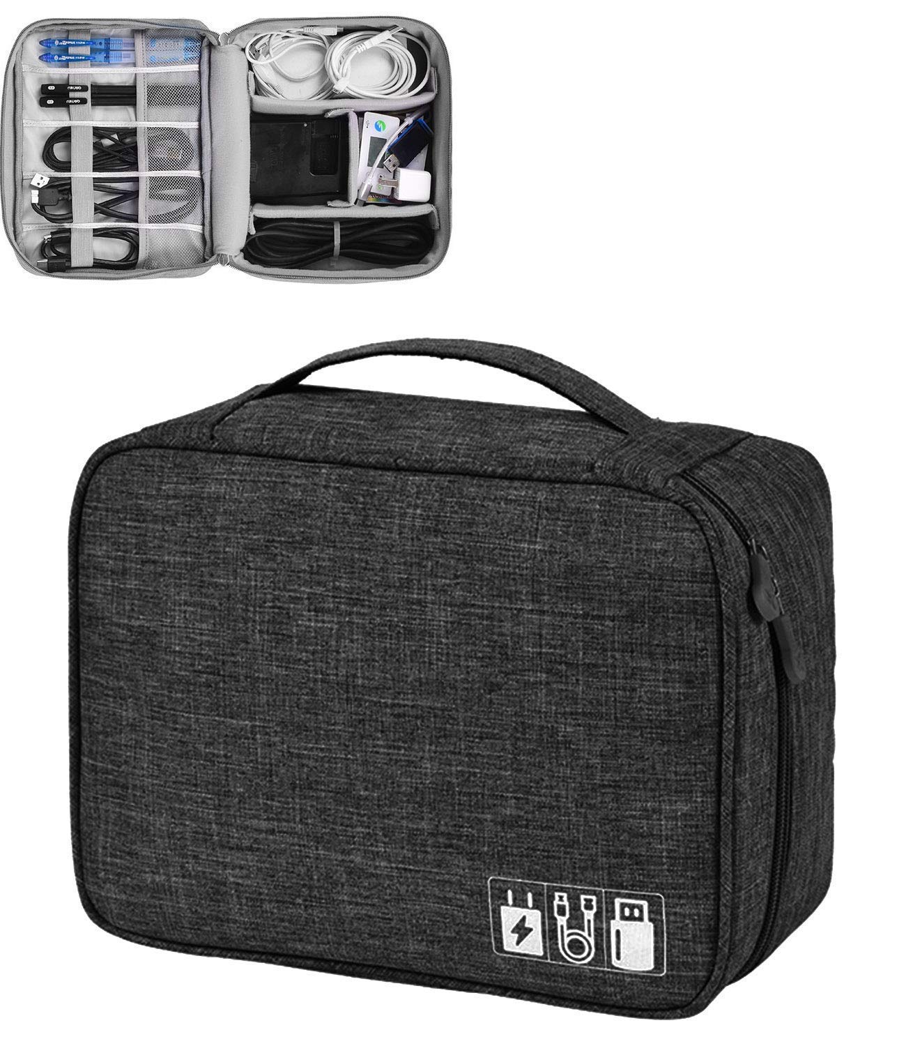 Favria Electronics Accessories Organizer Bag, Universal Carry Travel Gadget Bag for Cables, Plug and More, Perfect Size Fits for Pad Phone Charger Hard Disk - (Black)-image-18