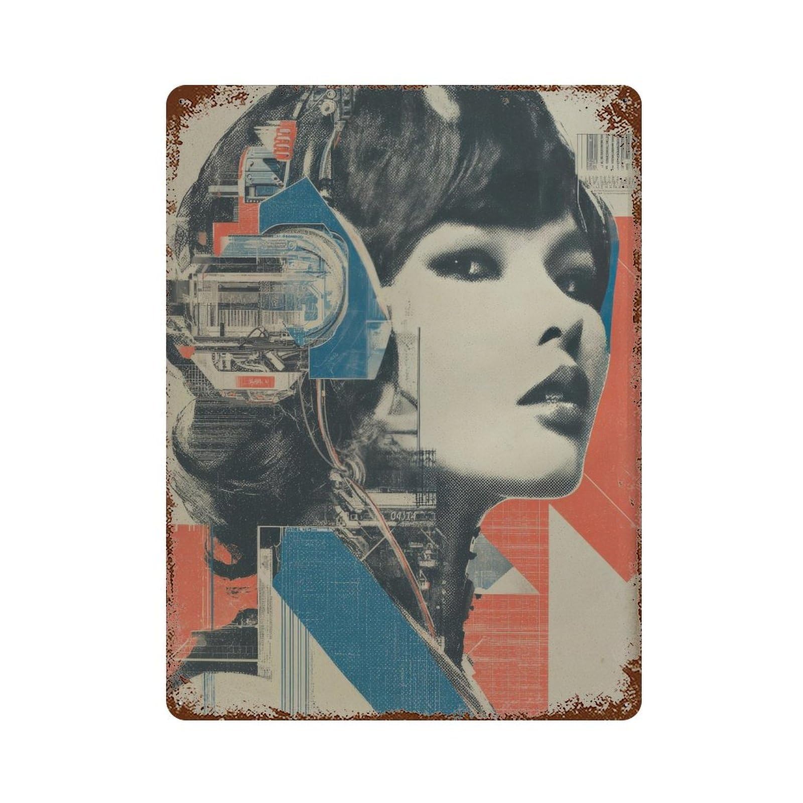 xiaoxiaoshen Futuristic Japanese Woman. Retro Cyberpunk Wall Decor Art Metal Tin Poster Modern Home Decor Art Home Bar Shop Decorations Vintage Sign 40x30cm