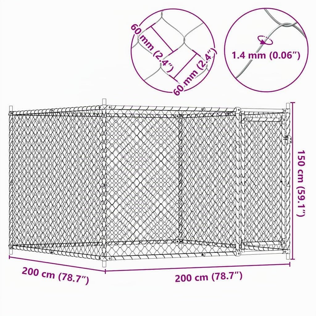 vidaXL Jaula de Perros con Puerta, Caseta de Malla con Cerradura, Corral Parque para Animales, Perrera para Exterior, Acero Galvanizado Gris