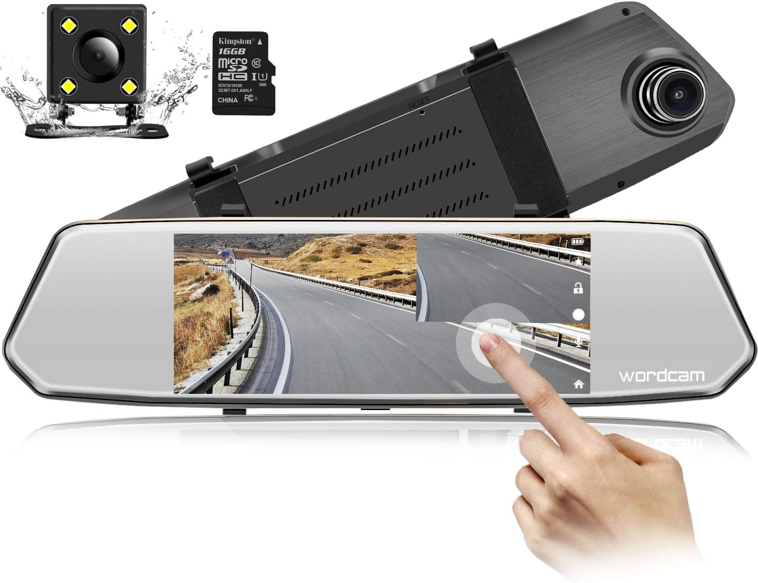 7-Inch Touch Screen Backup Camera Mirror Dash Cam 1080P Front and Rear Dual Lens with Waterproof Rearview Reversing Camera(Free 16GB SD Card)