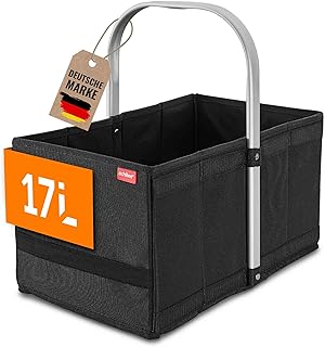 Achilles Handle-Box, shopping basket with Cleverm folding system, folding basket with aluminium handle, shopper, 40 x 24 x 20 cm., Black