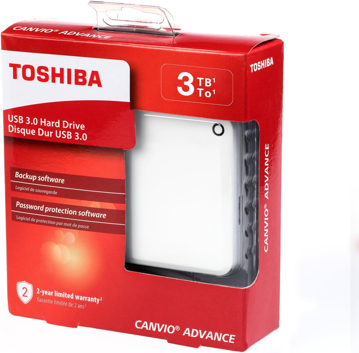 Toshiba Canvio Advance 3TB Portable External Hard Drive USB 3.0, White (HDTC930XW3CA)